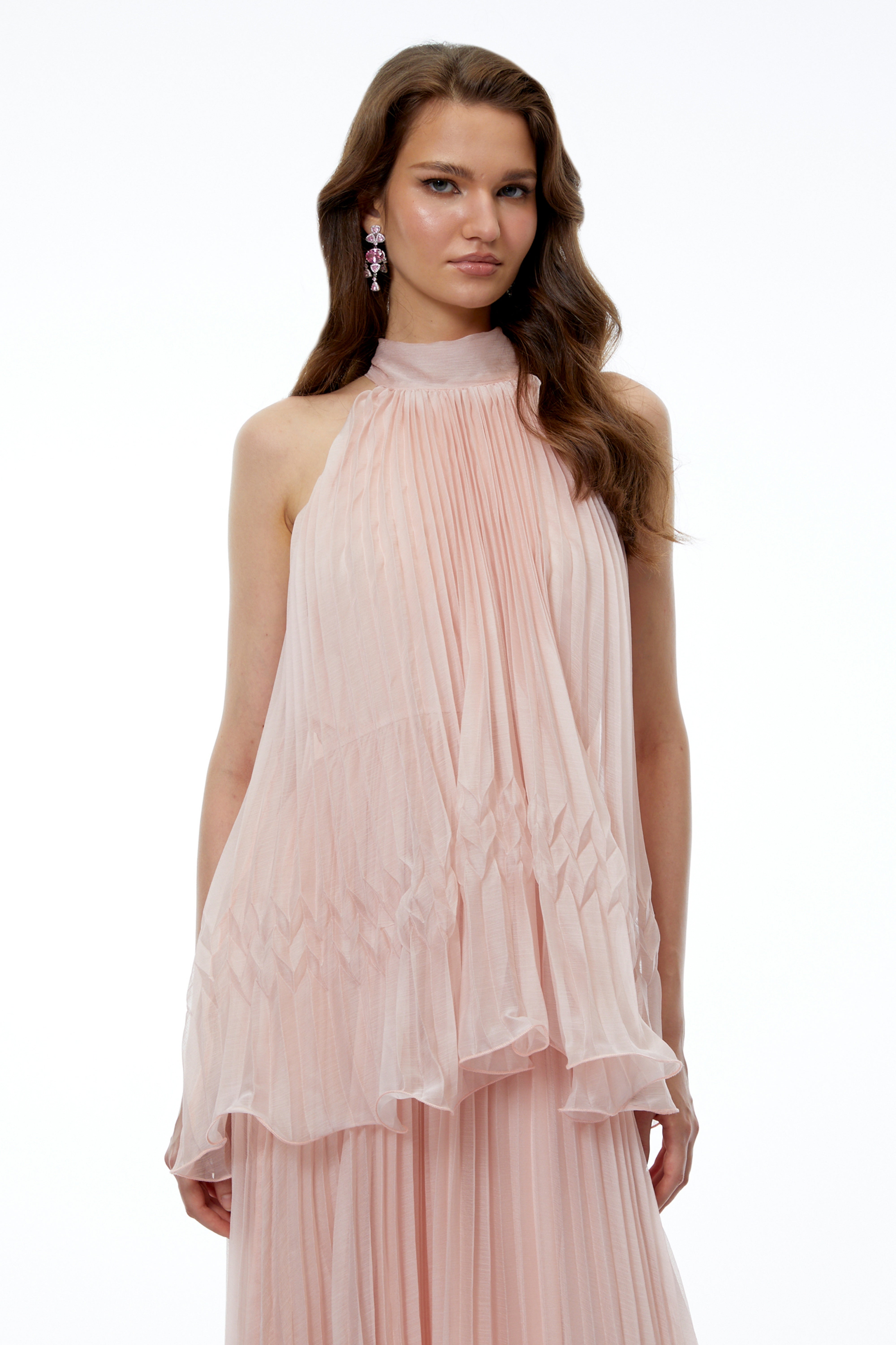 Atawhai Pink Sleeveless Pleated Midi Dress