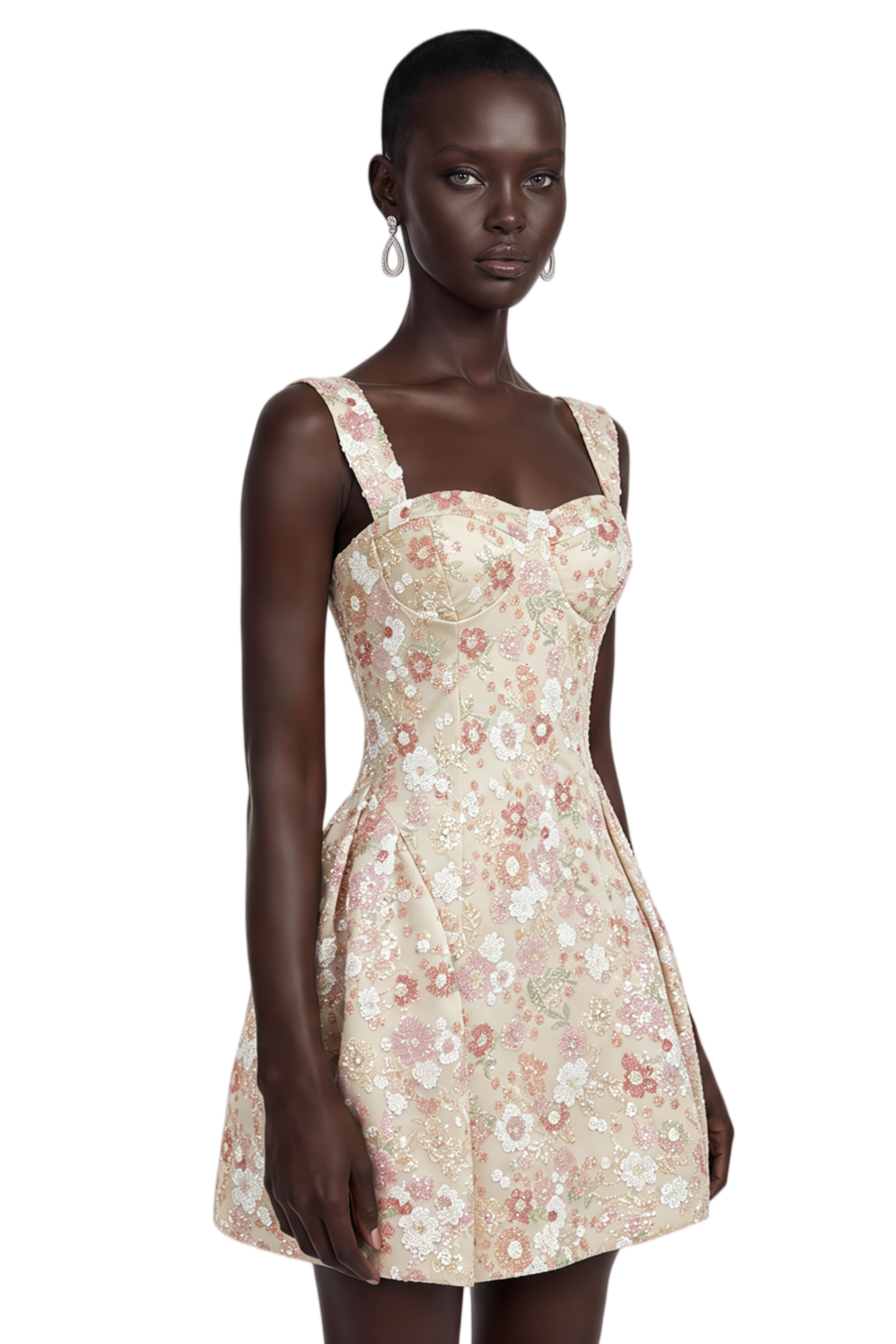 Ateretia Pink Floral Print Sequin Mini Dress