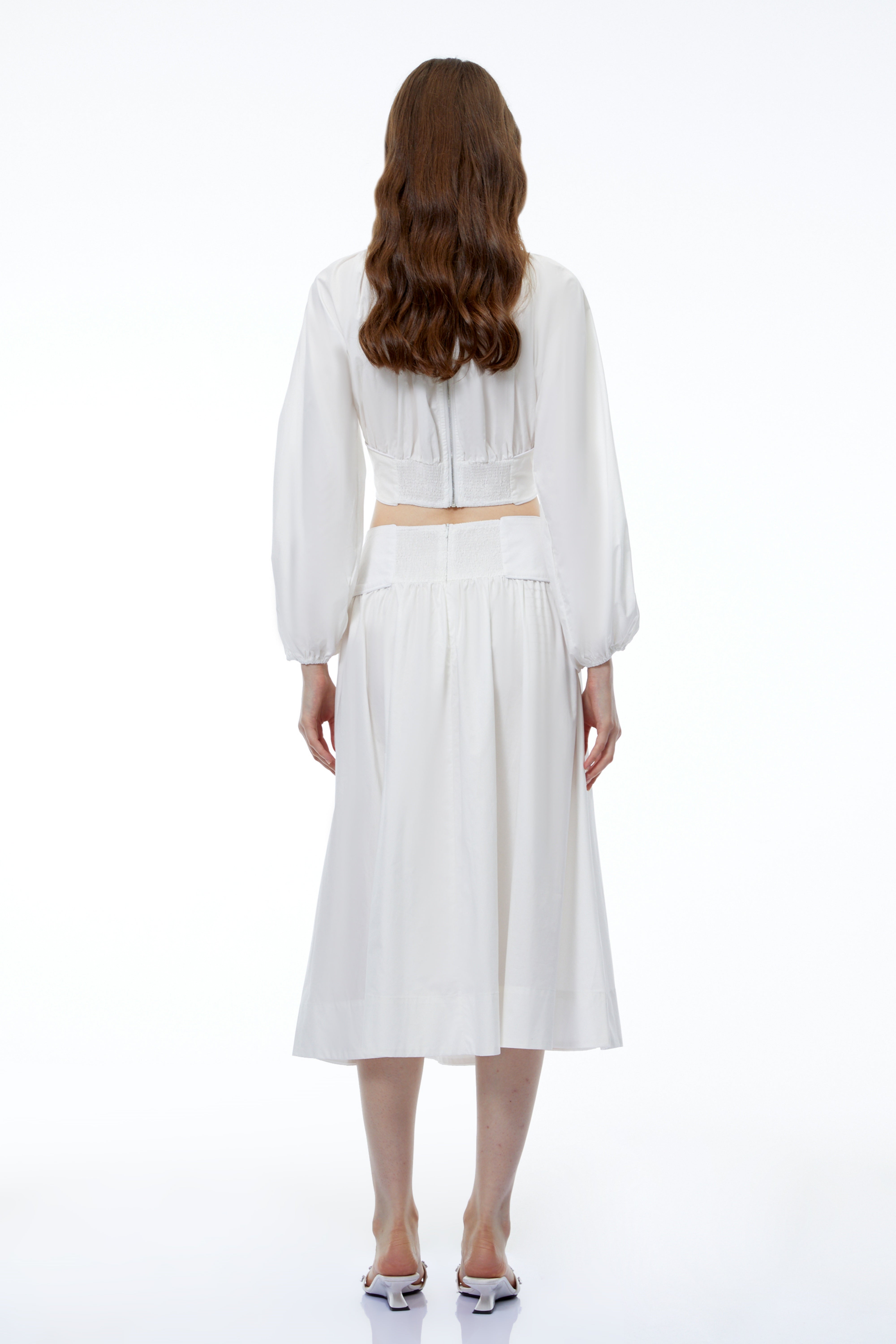 Aubrey White Round Neck Puff Sleeve Top & Skirt Set