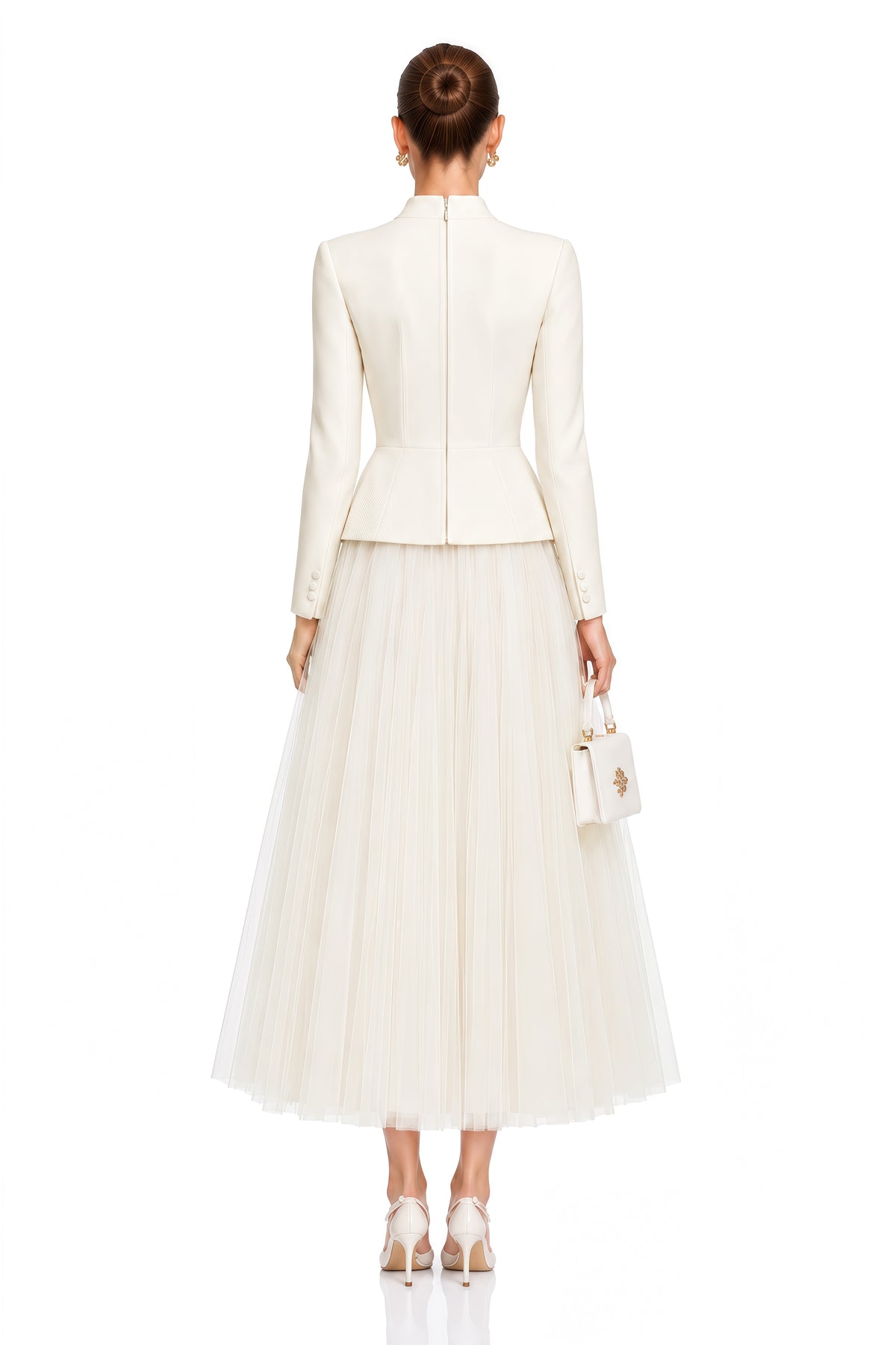 aurelia white bow collar jacket & tulle skirt set
