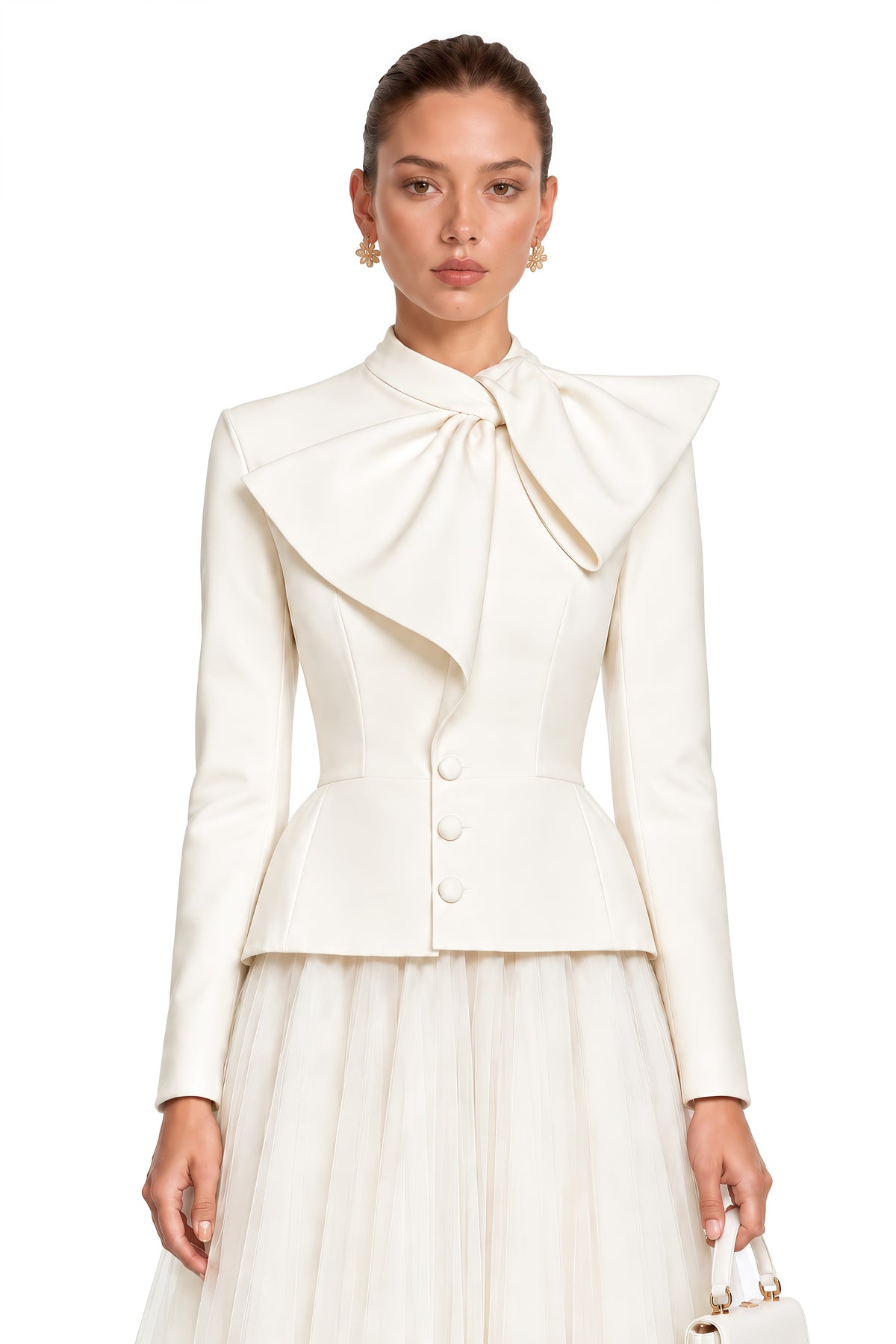 aurelia white bow collar jacket & tulle skirt set