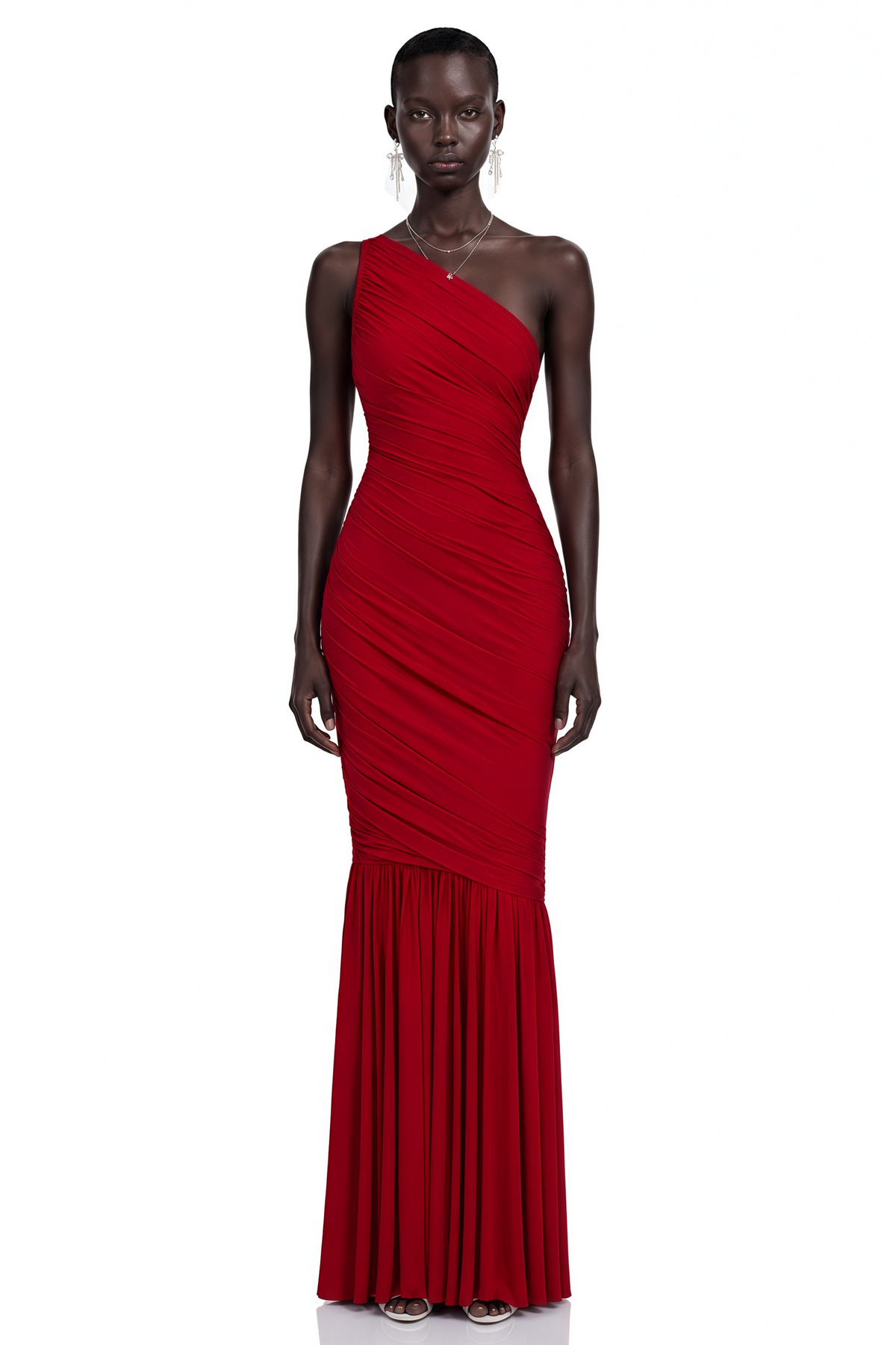 Aurelia Red One Shoulder Draped Maxi Dress