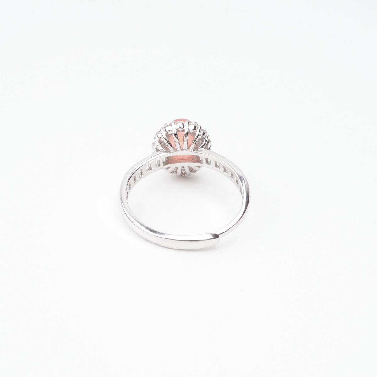 Aurora Peach Cabochon Cut Halo Sterling Silver Ring
