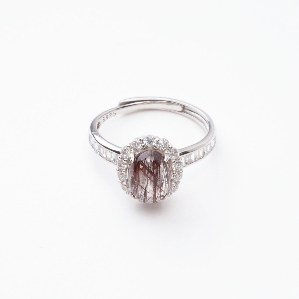 Aurora Red Cabochon Cut Halo Sterling Silver Ring