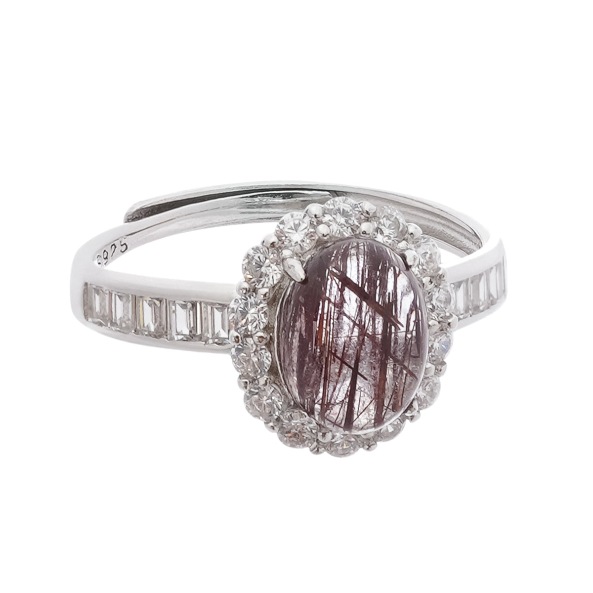 Aurora Red Cabochon Cut Halo Sterling Silver Ring