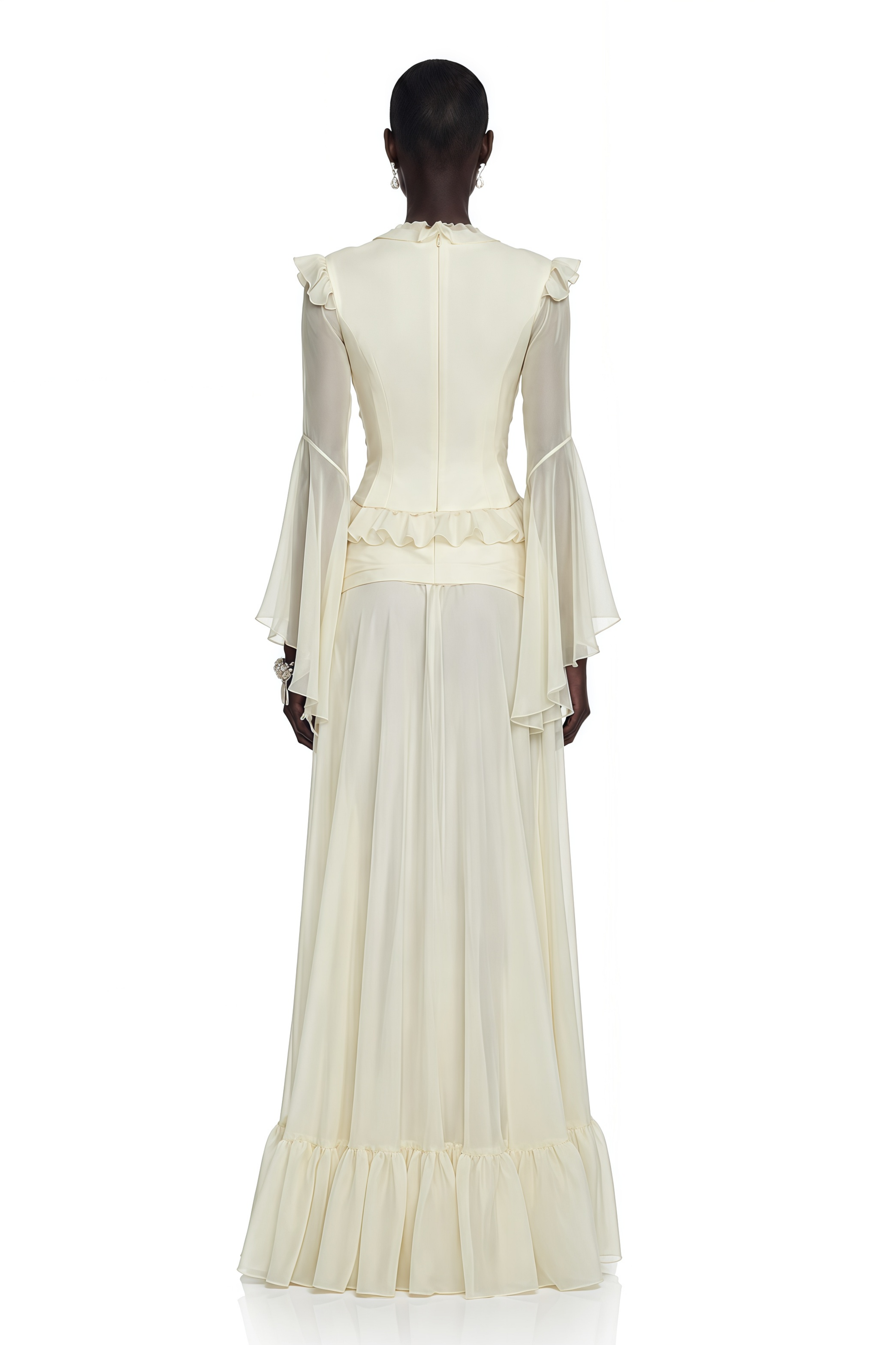 Aurora White Floral Applique Crop Top & Draped Skirt Set