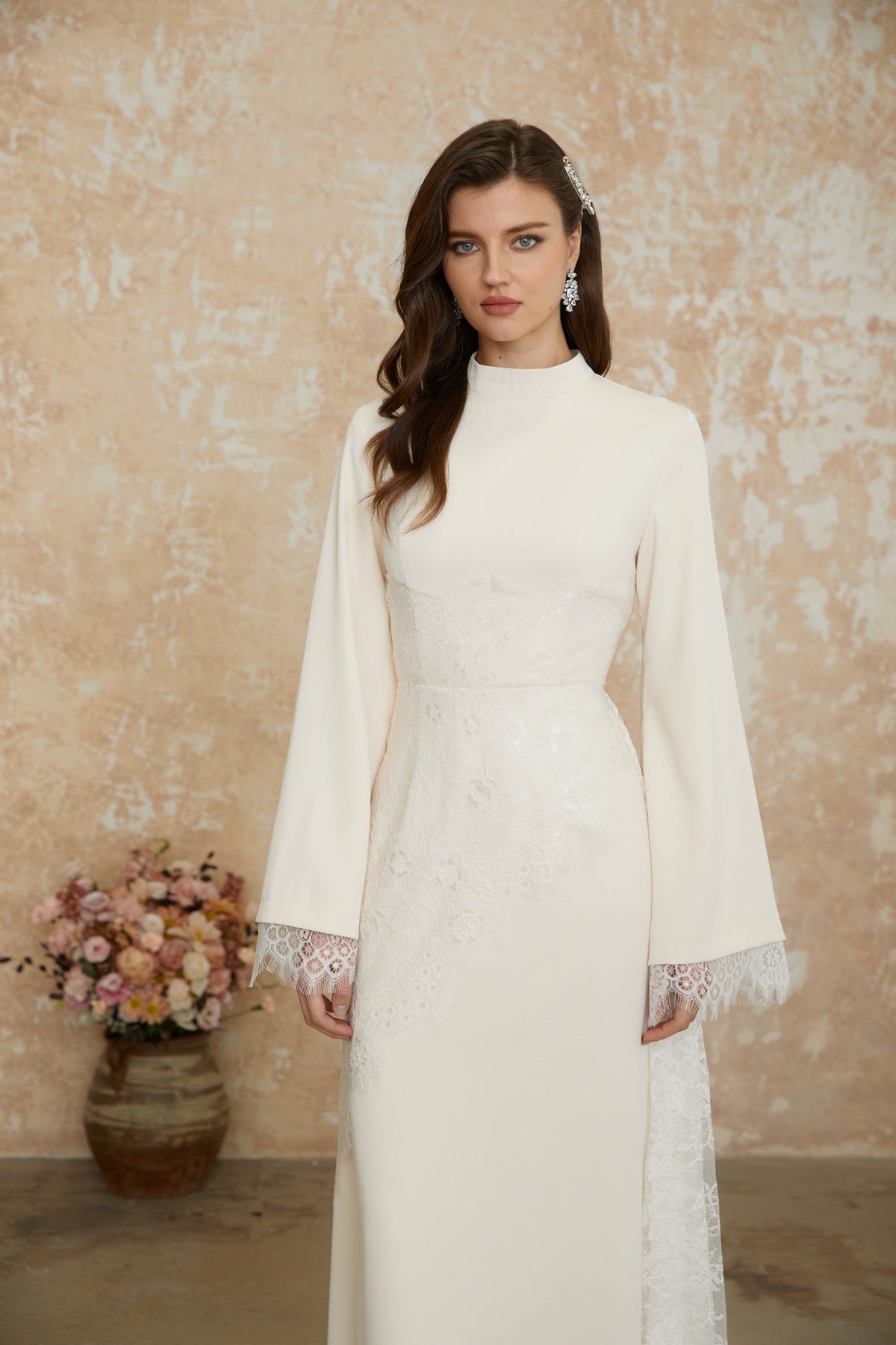 Elysia White Asymmetrical Floral Lace Maxi Dress