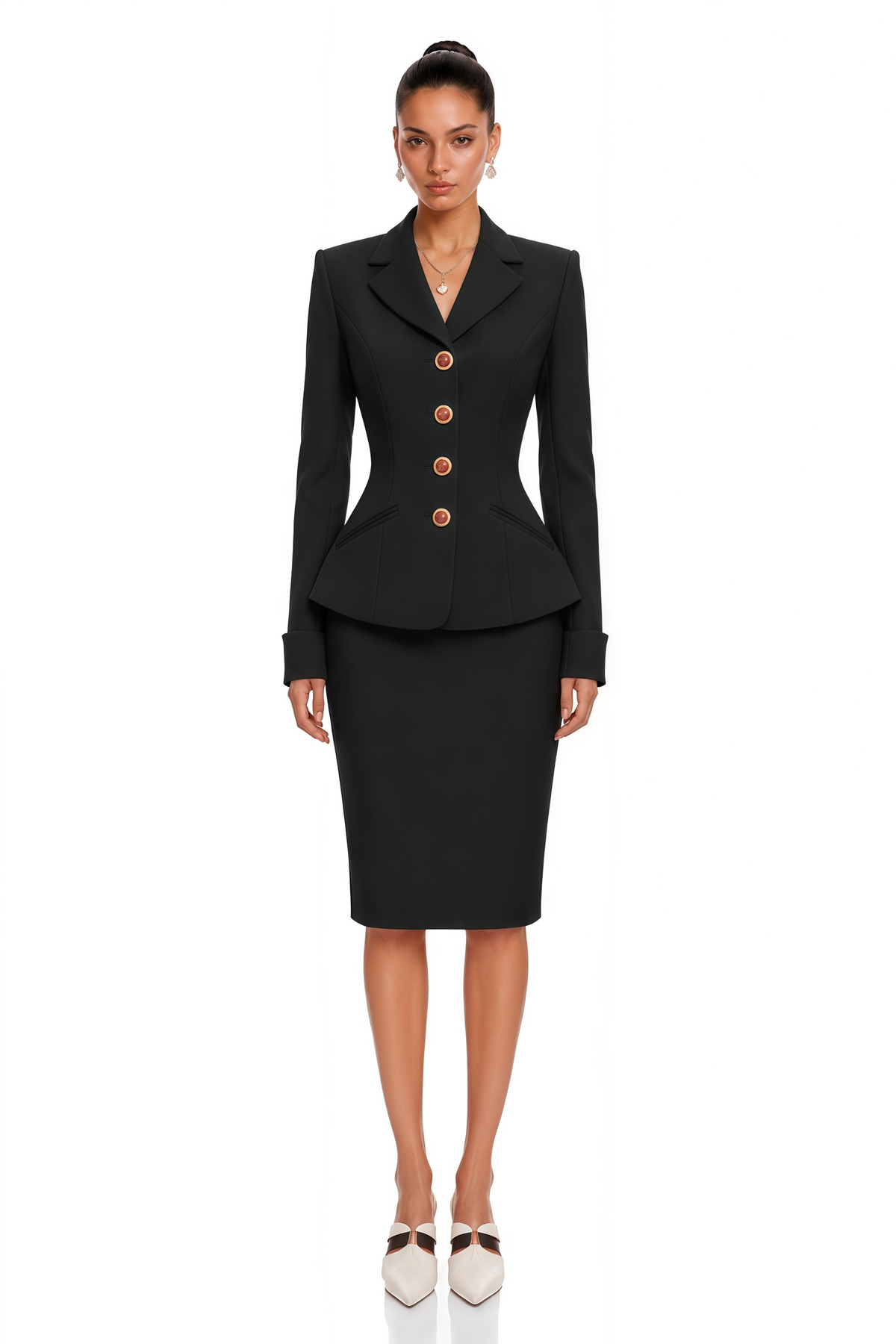 aurore black single-breasted blazer & skirt set