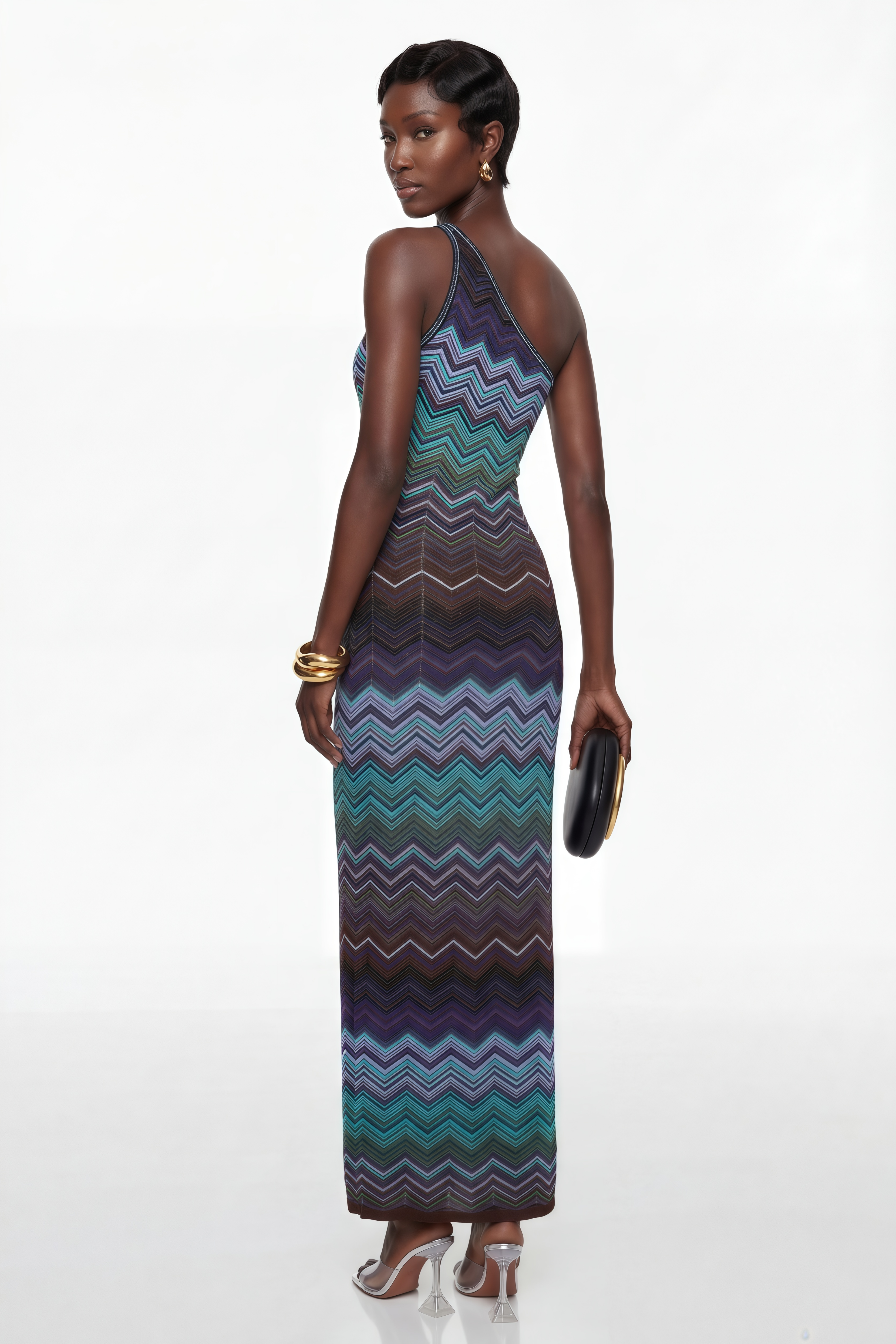 Avery Blue Knit Maxi Dress with Wave Pattern