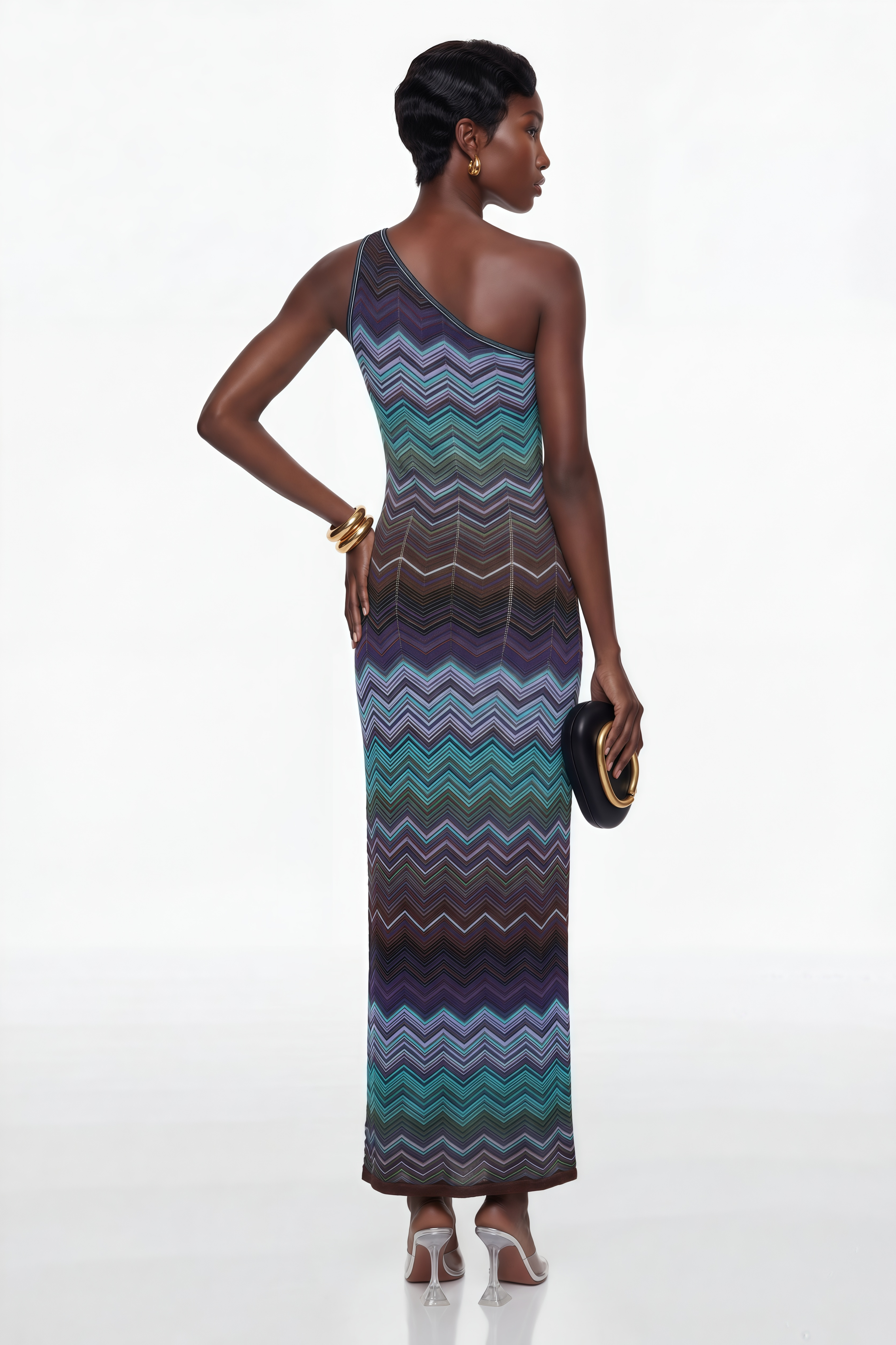 Avery Blue Knit Maxi Dress with Wave Pattern
