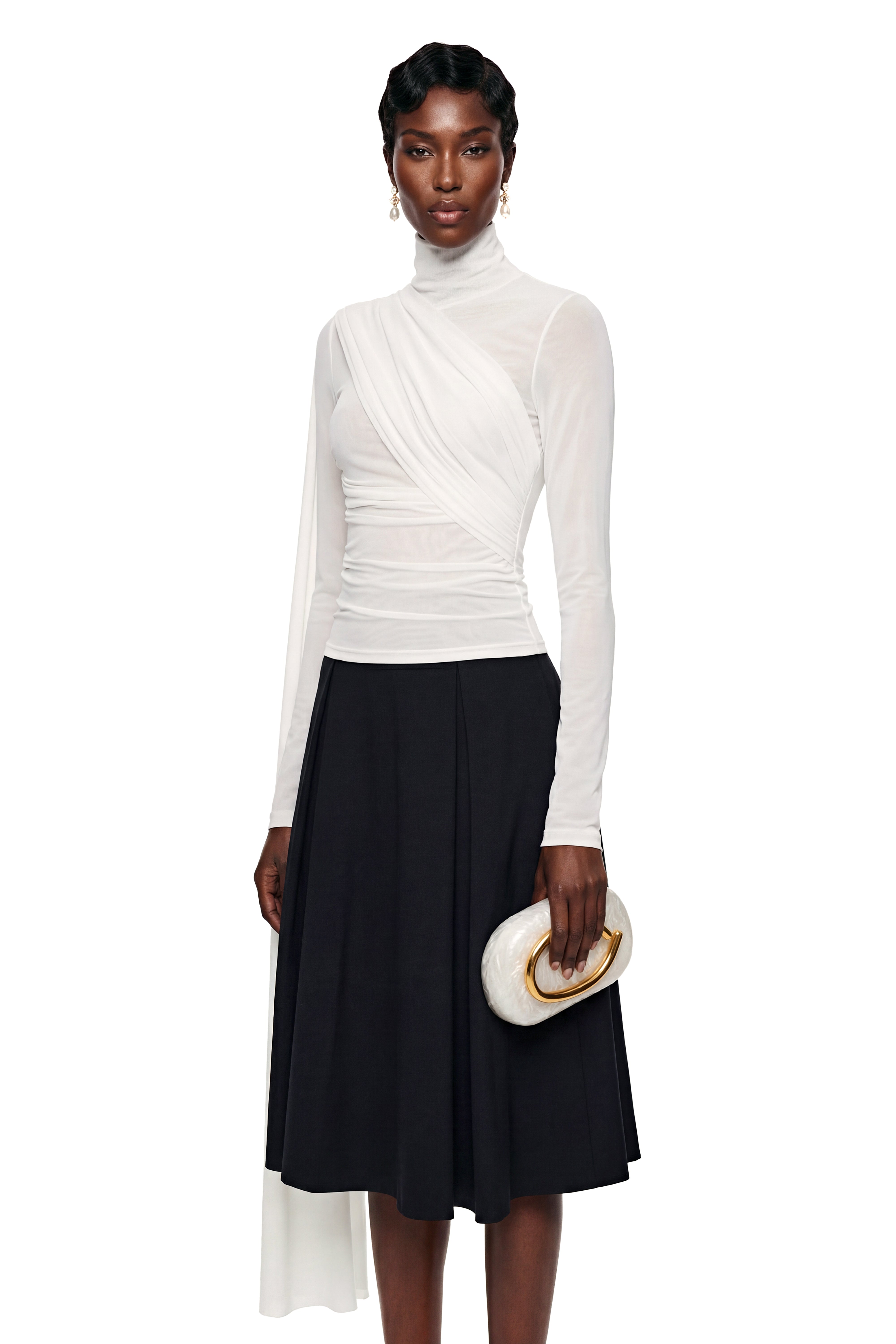 Ayanda White High Neck Blouse with Bow Detail