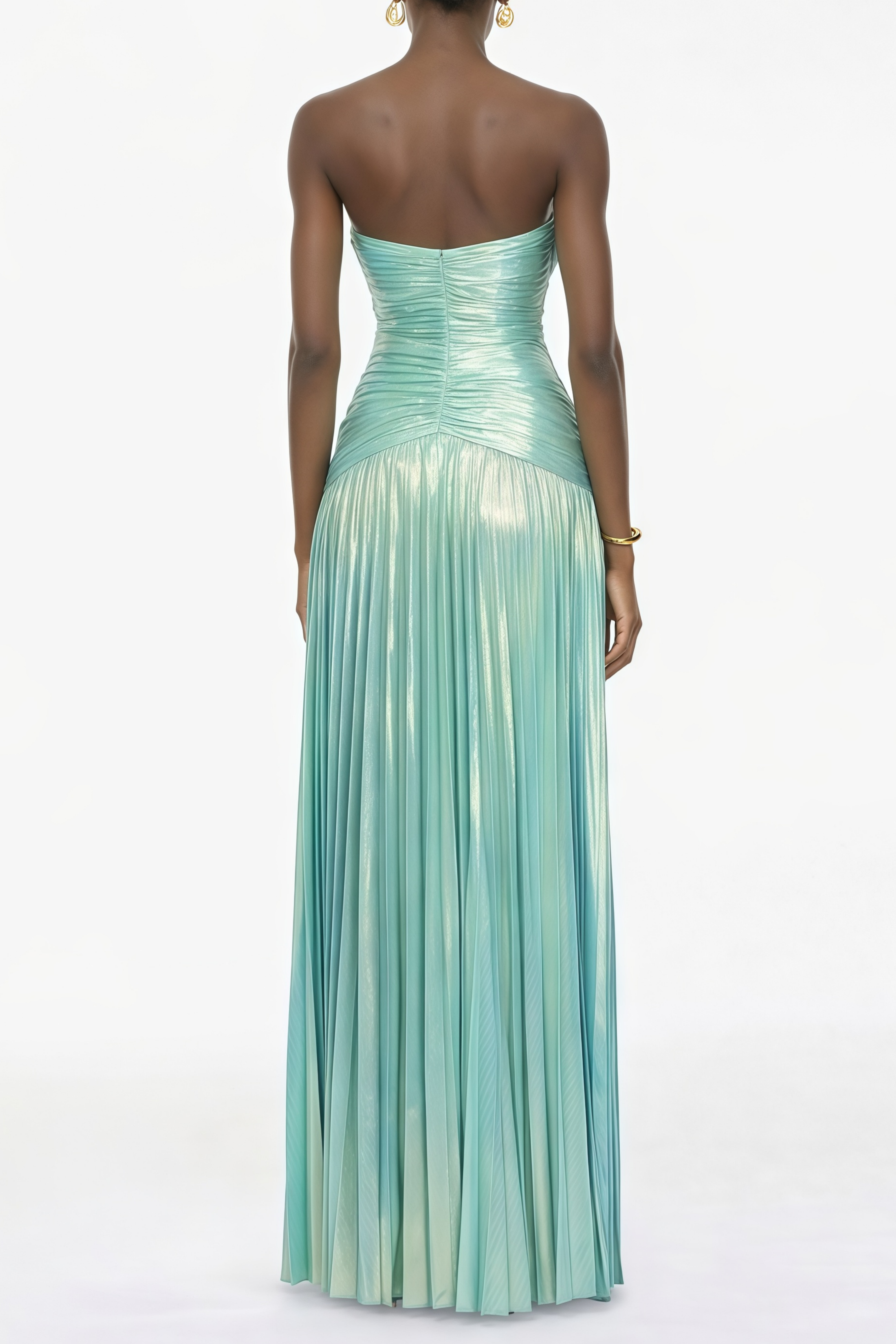 Azar Cobalt Blue Ruched Glossy Maxi Dress