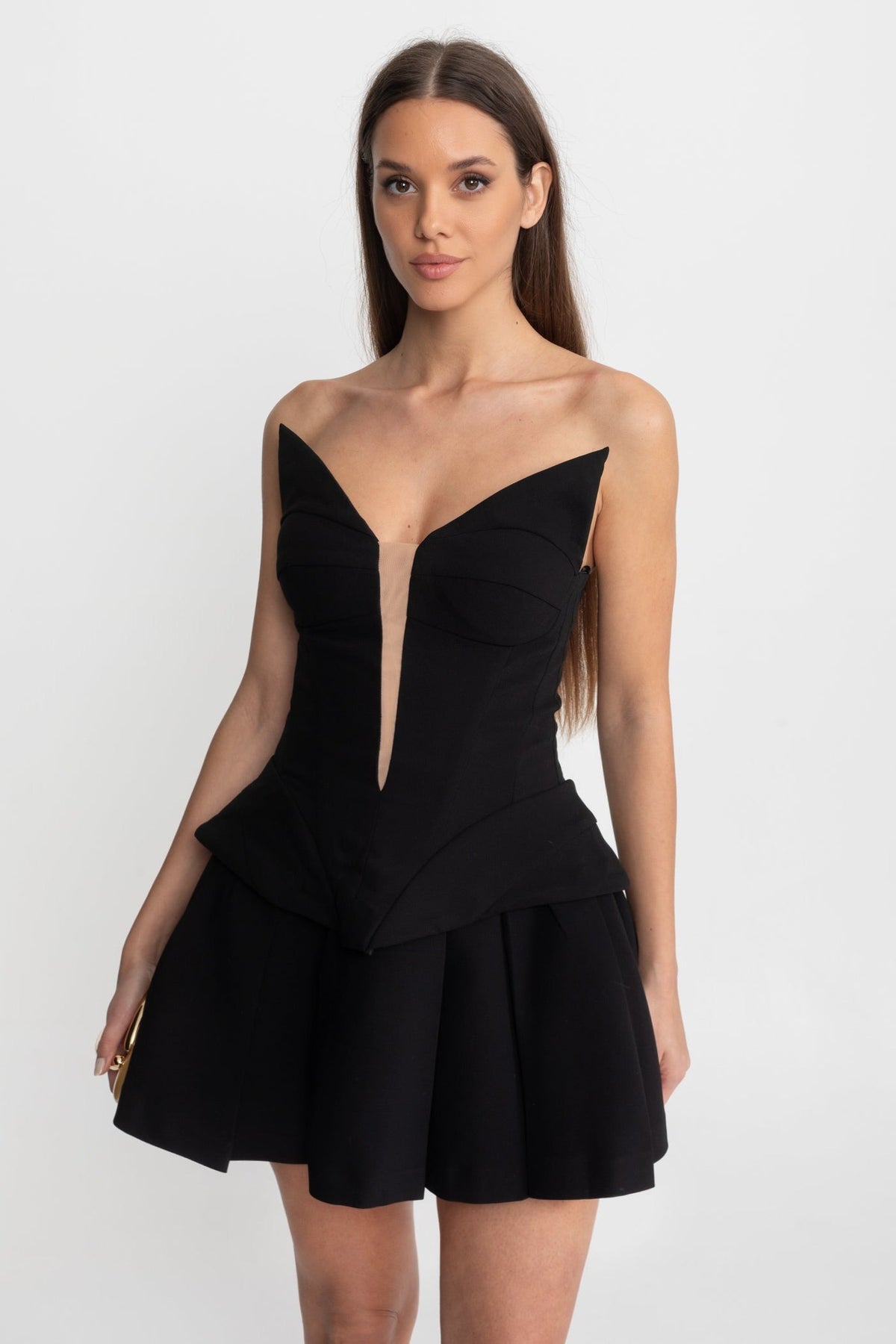 Strapless Top With Sculpted Bodice and Illusion Insert – Black