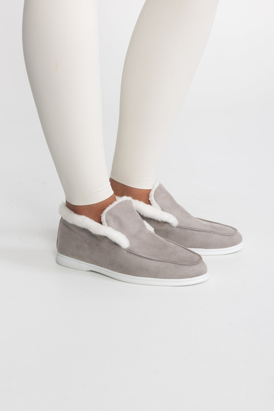 Noémie Plush Lined Suede-Effect Loafers - Light Grey