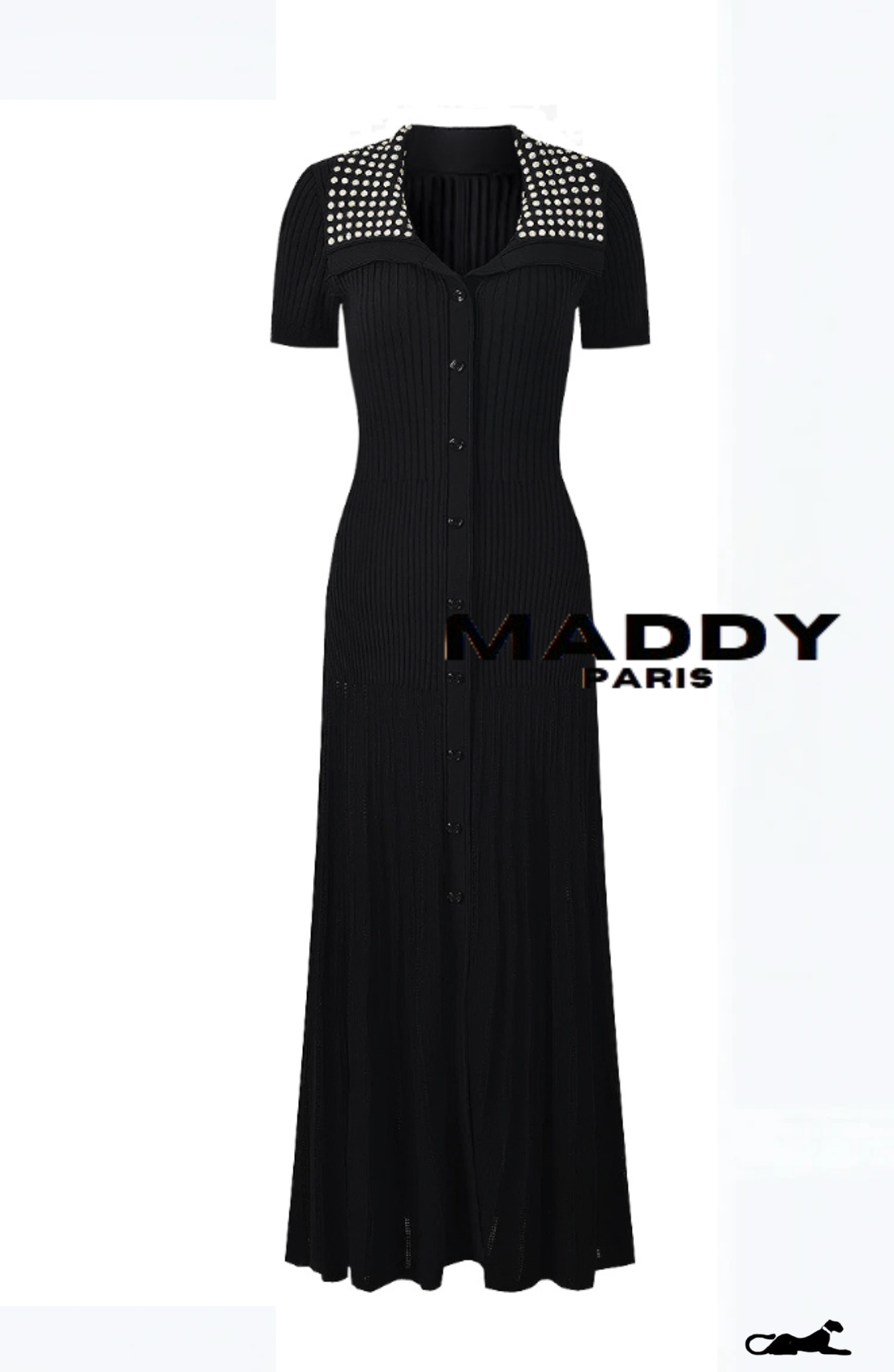 MADDY PARIS KNIT MAXI DRESS WITH STUDS- BLACK