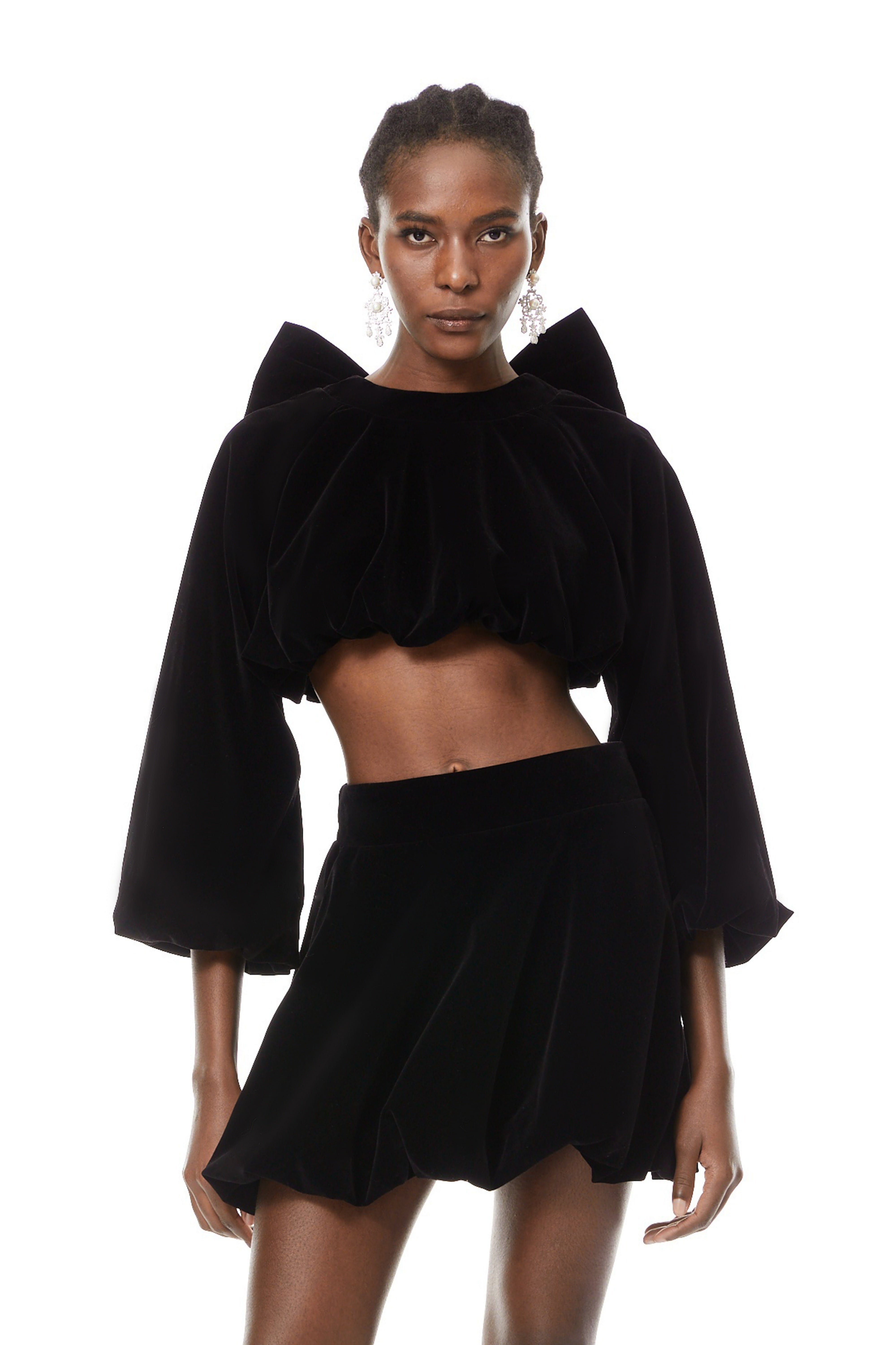 Beatrice Black Bubble Velvet Top & Skirt Set