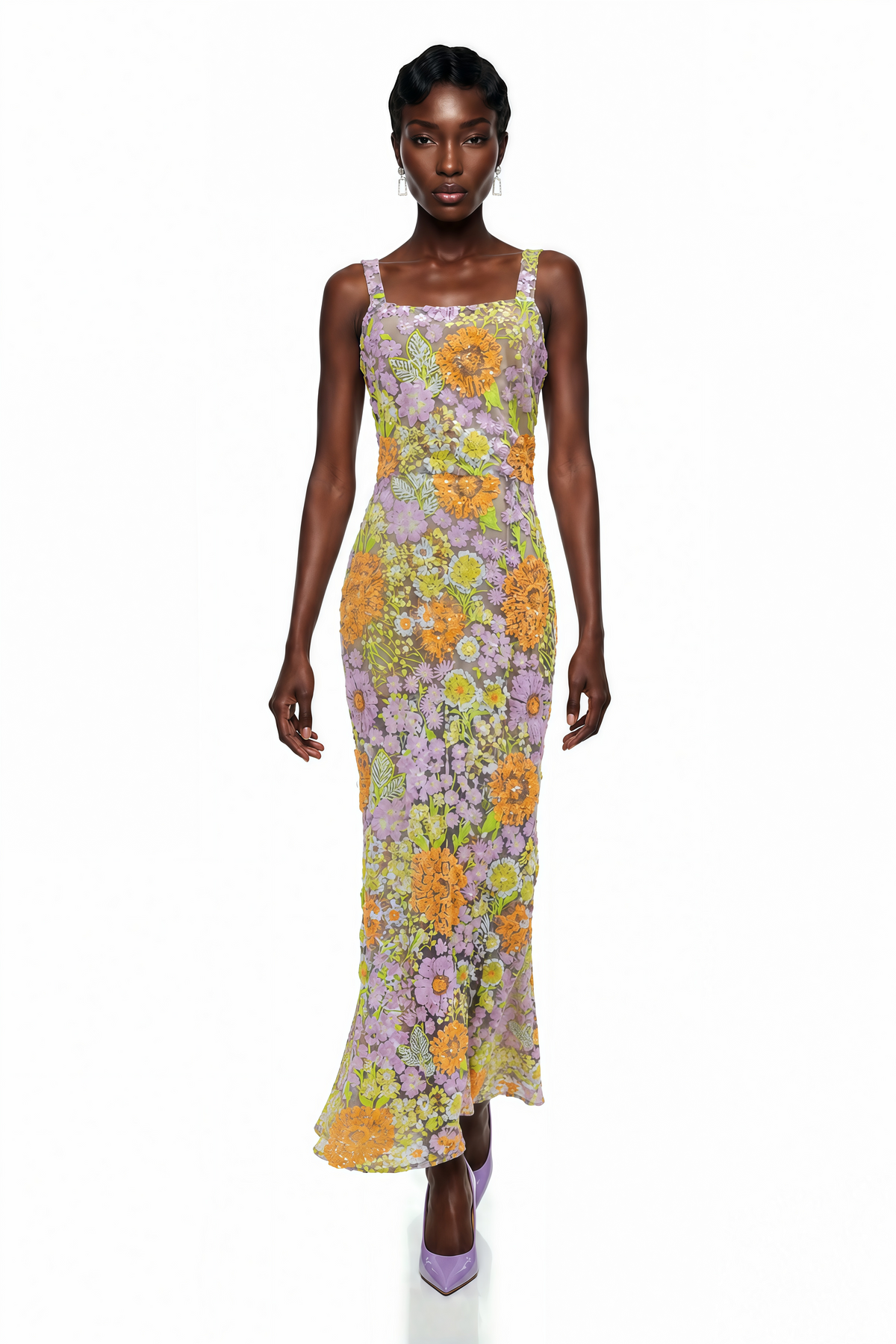 Beatrice Purple Floral Print Maxi Dress with Spaghetti Straps