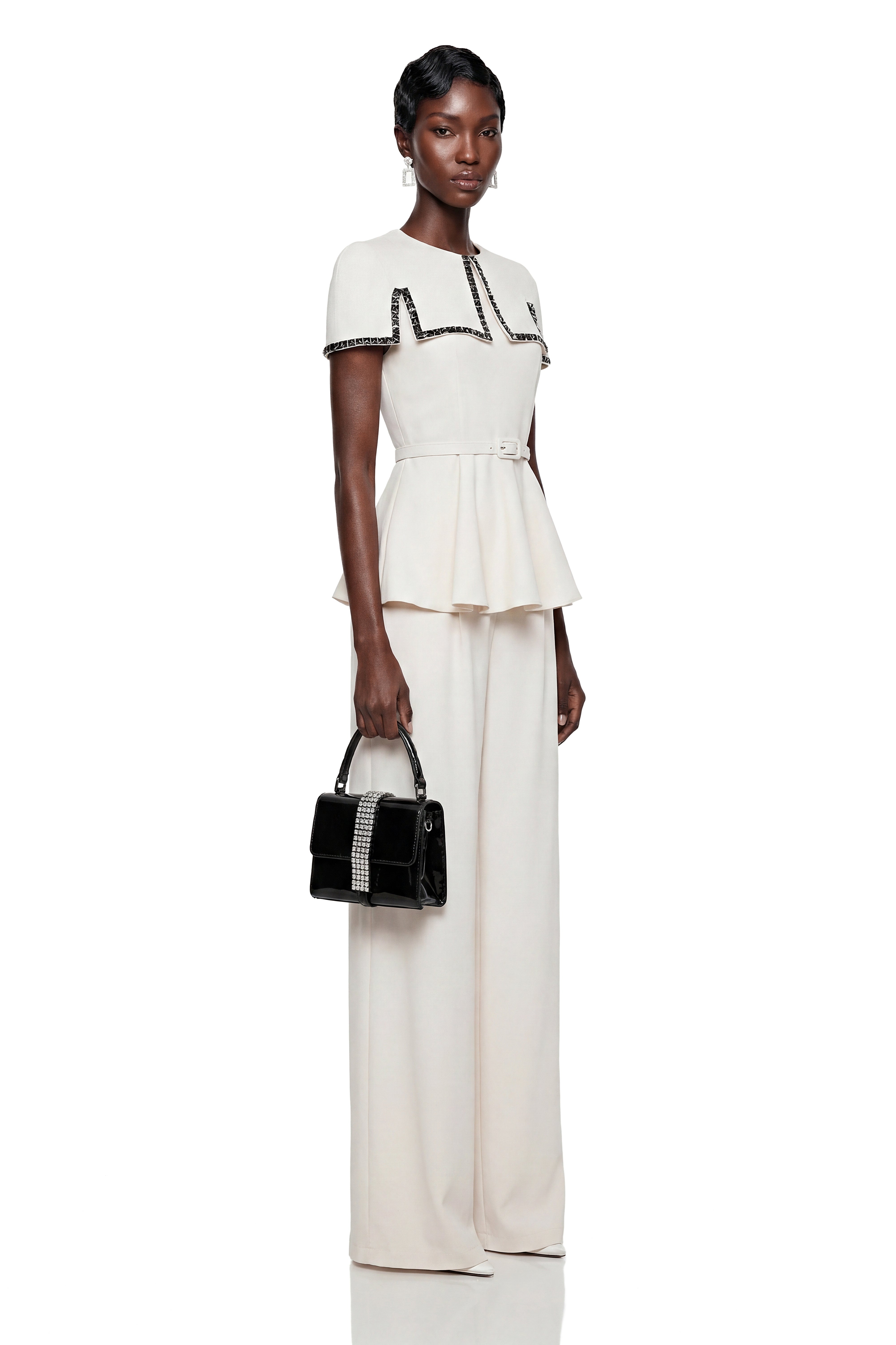 Benedetta White Cape Sleeve Top & Trouser Set