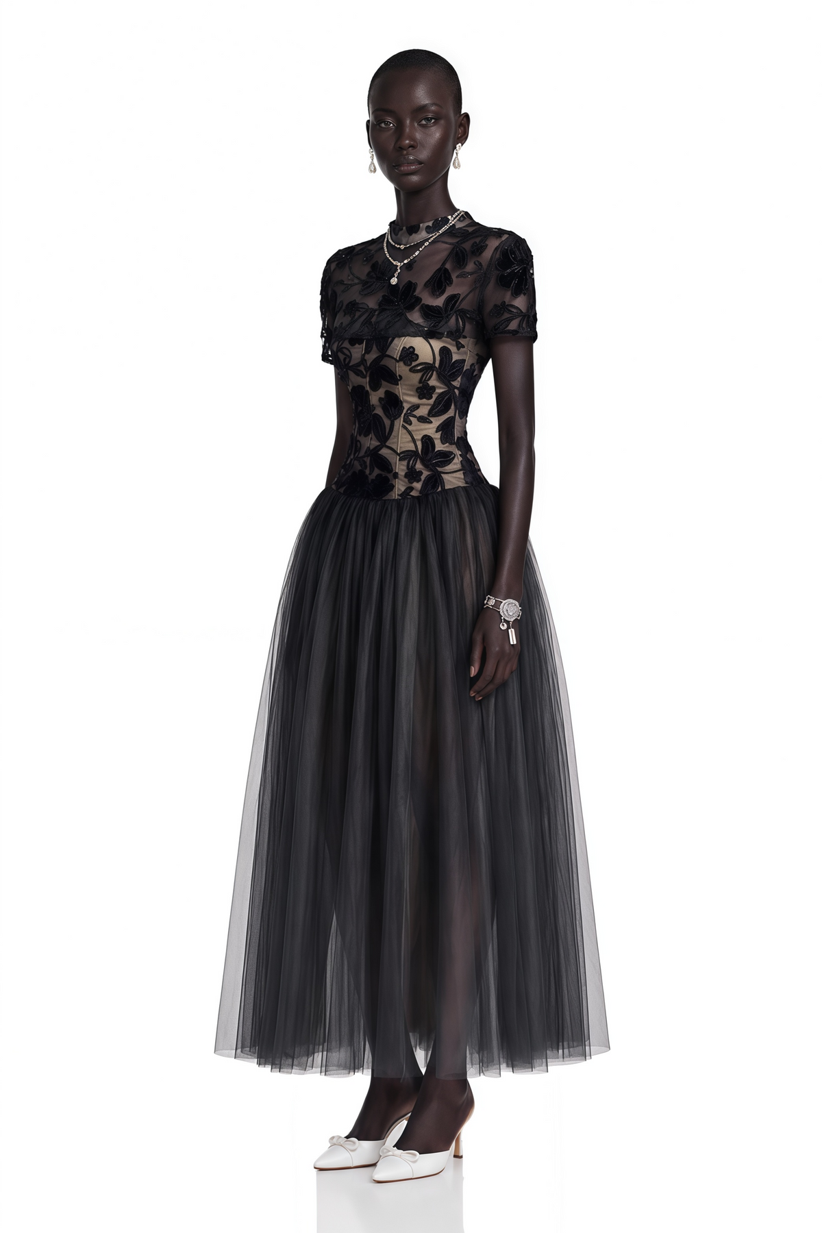 Benedicta Black Floral Embroidered Maxi Dress