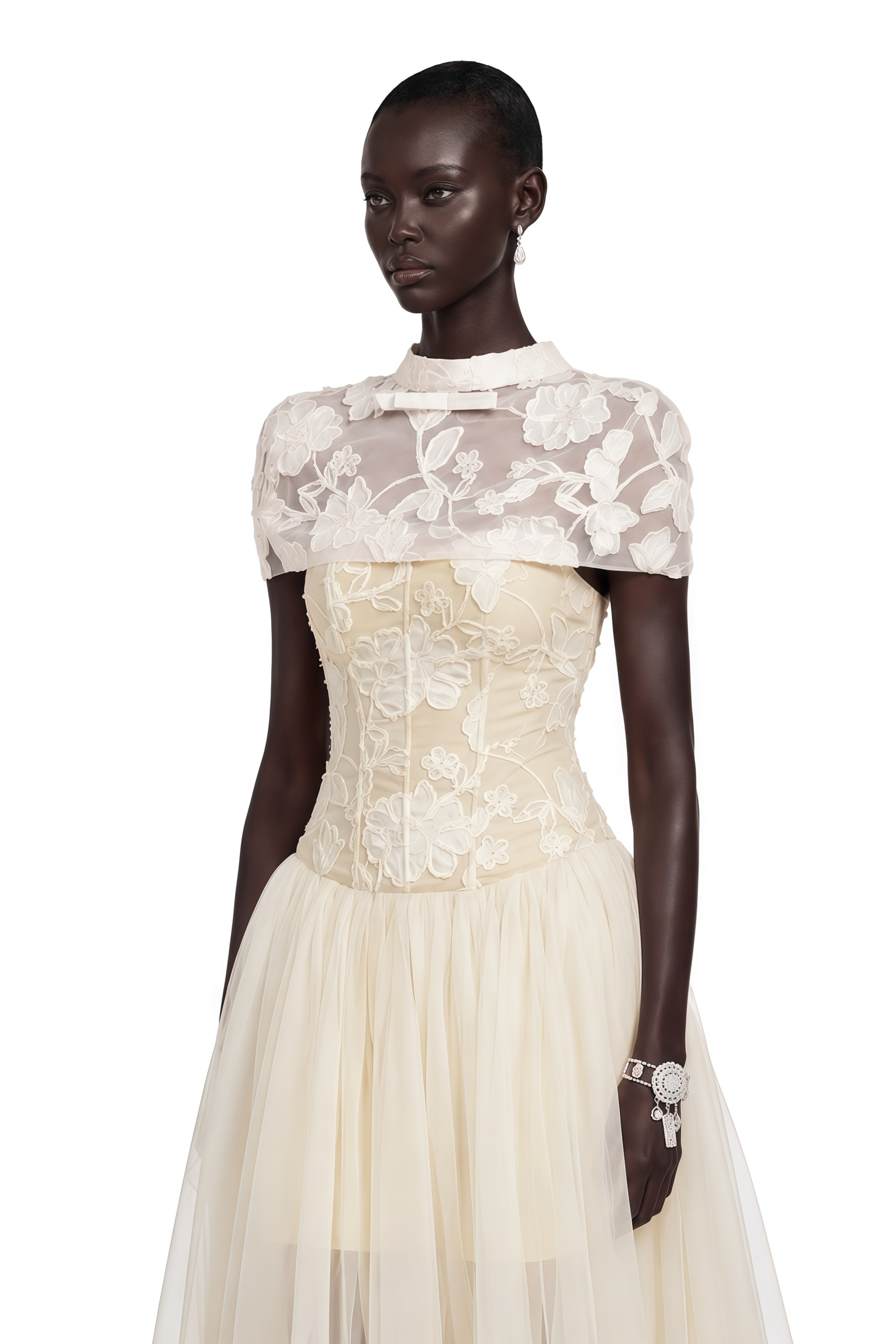 Benedicta Cream Floral Embroidered Maxi Dress