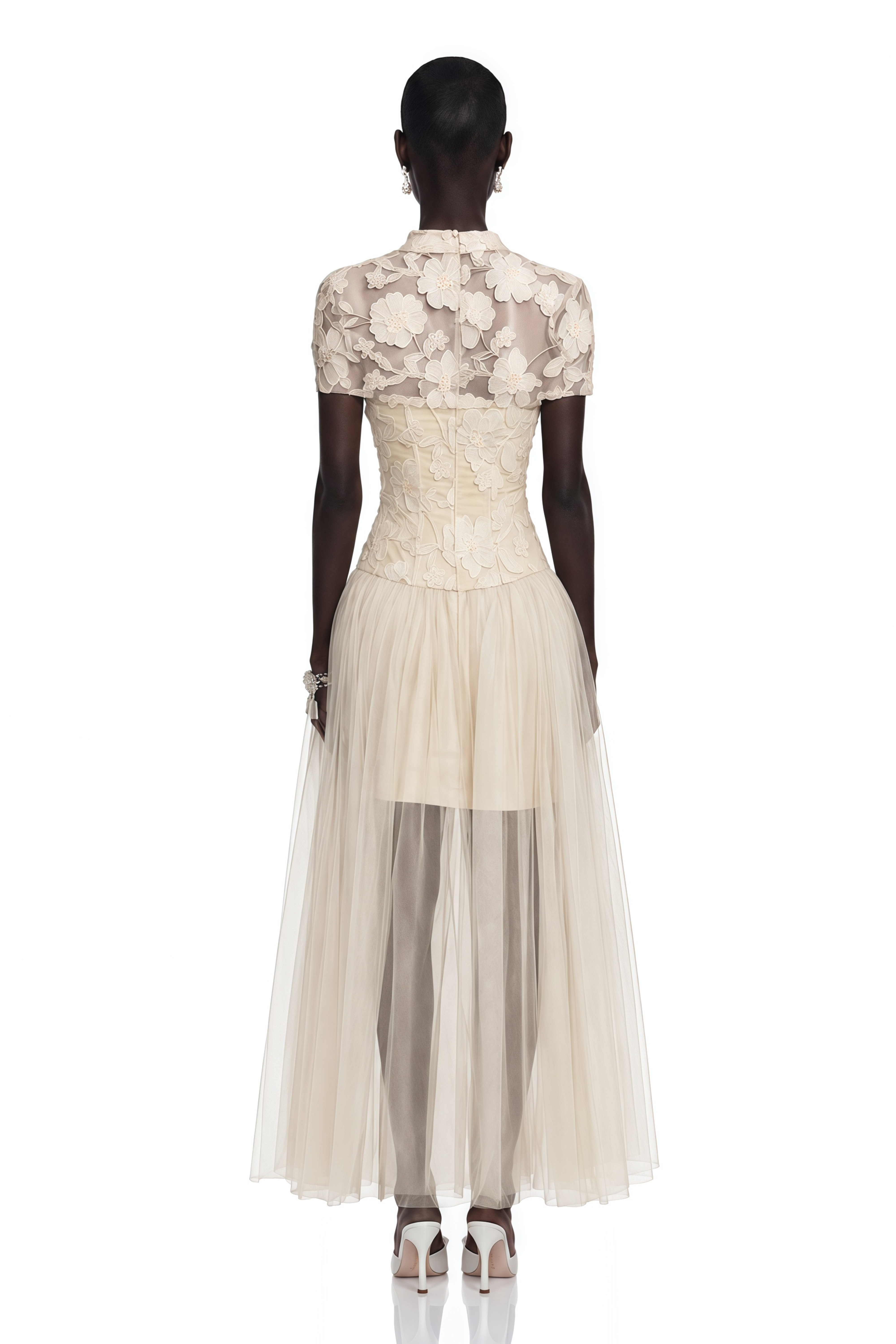 Benedicta Cream Floral Embroidered Maxi Dress