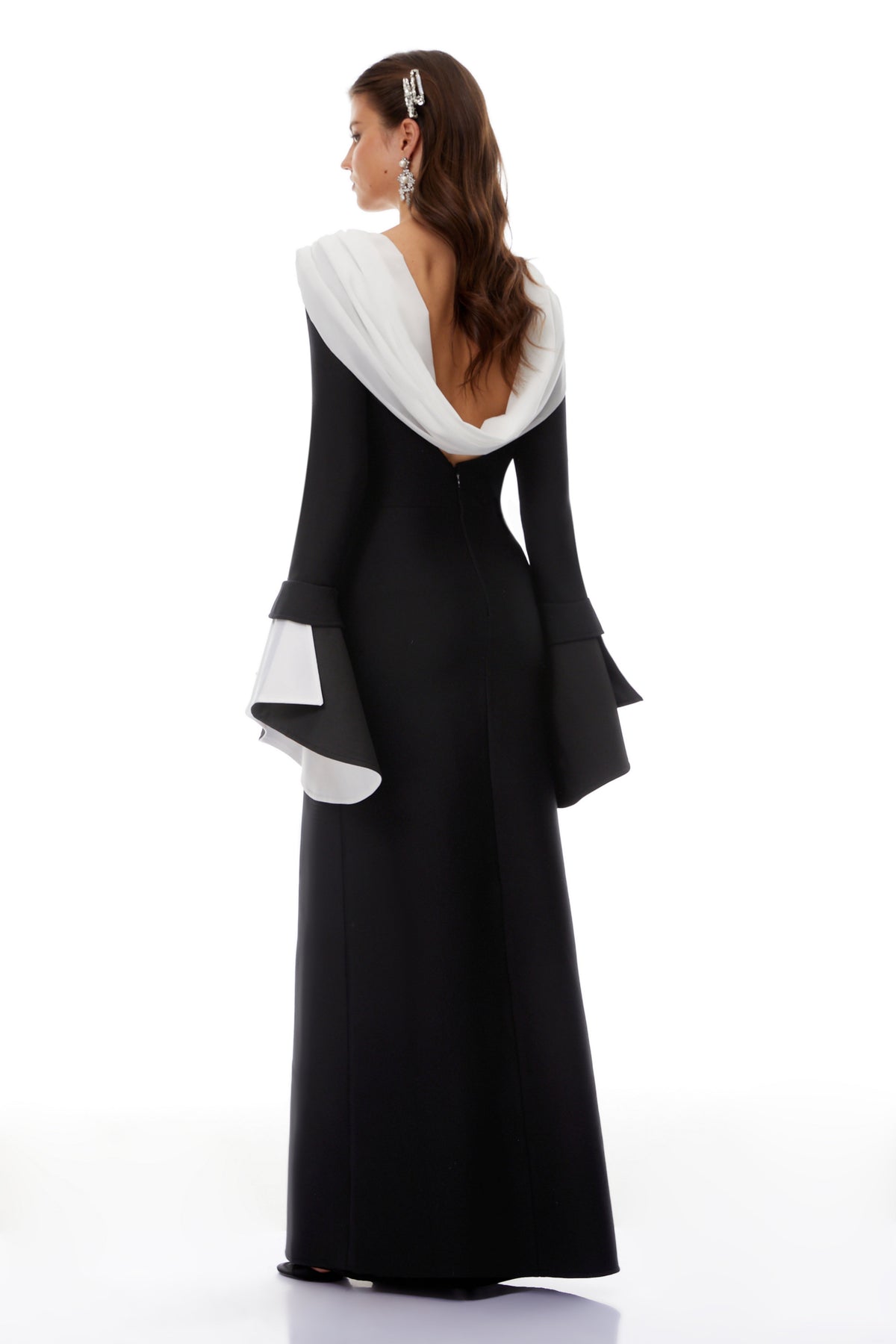 Bente Black Color Block Draped Maxi Dress