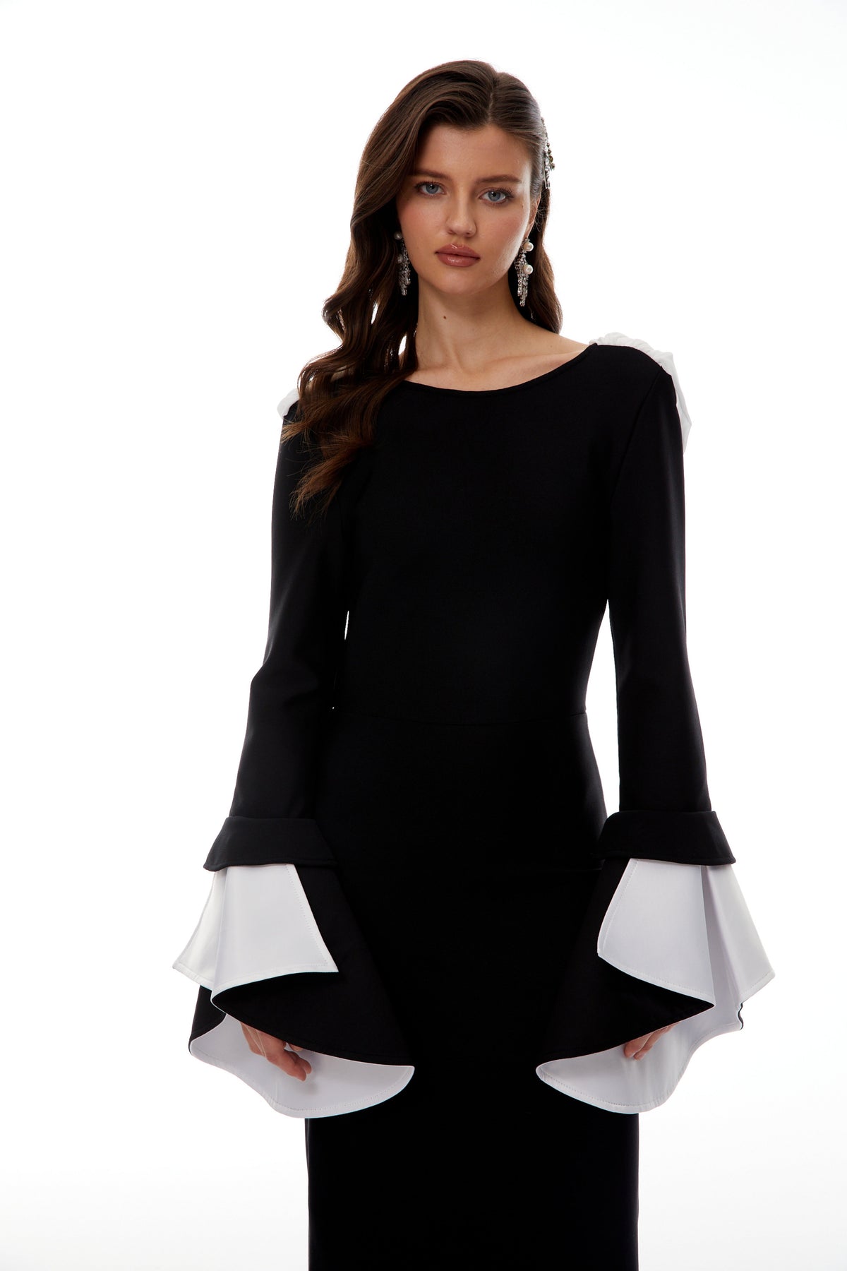 Bente Black Color Block Draped Maxi Dress