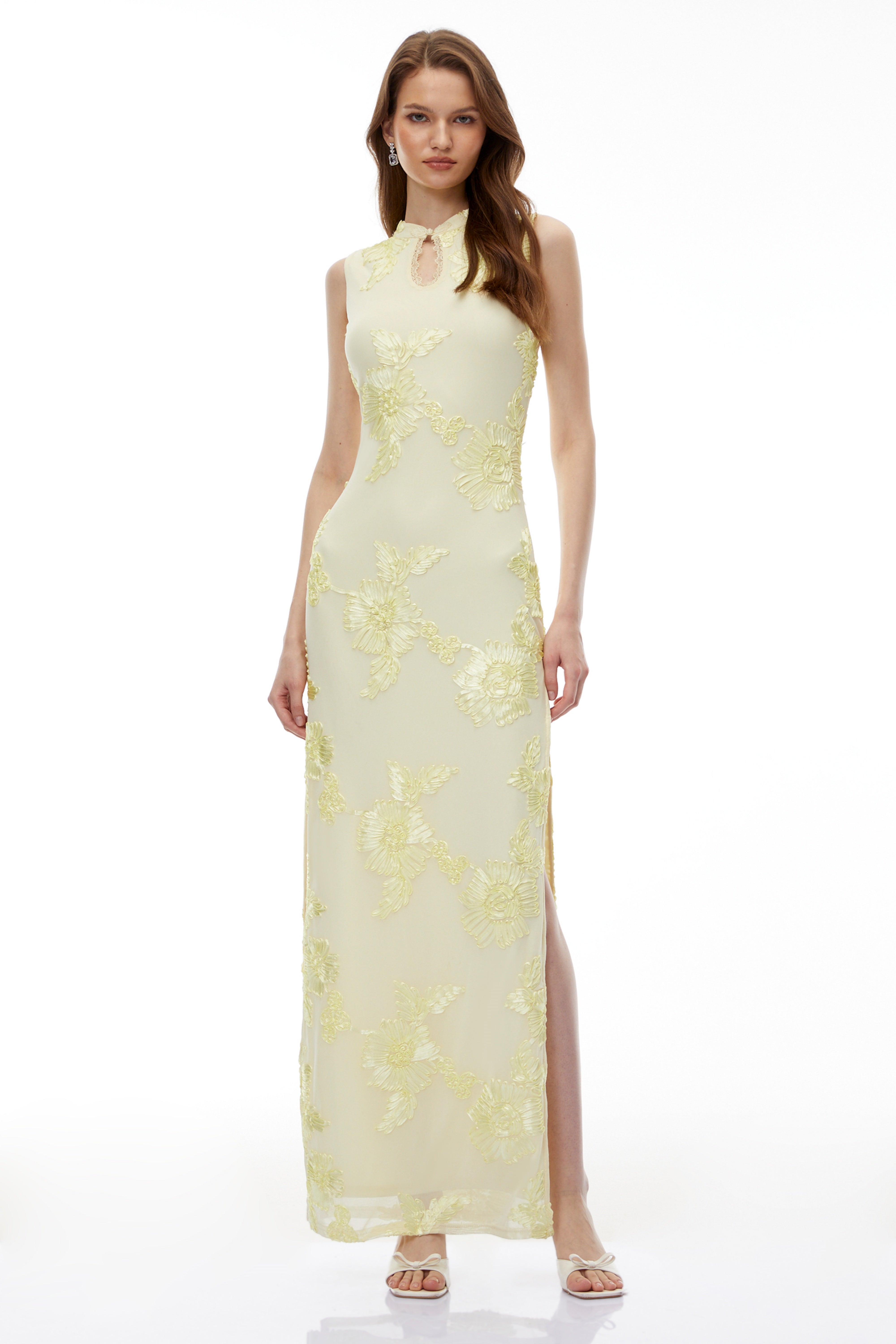 Berglind Yellow Maxi Dress with 3D Florals