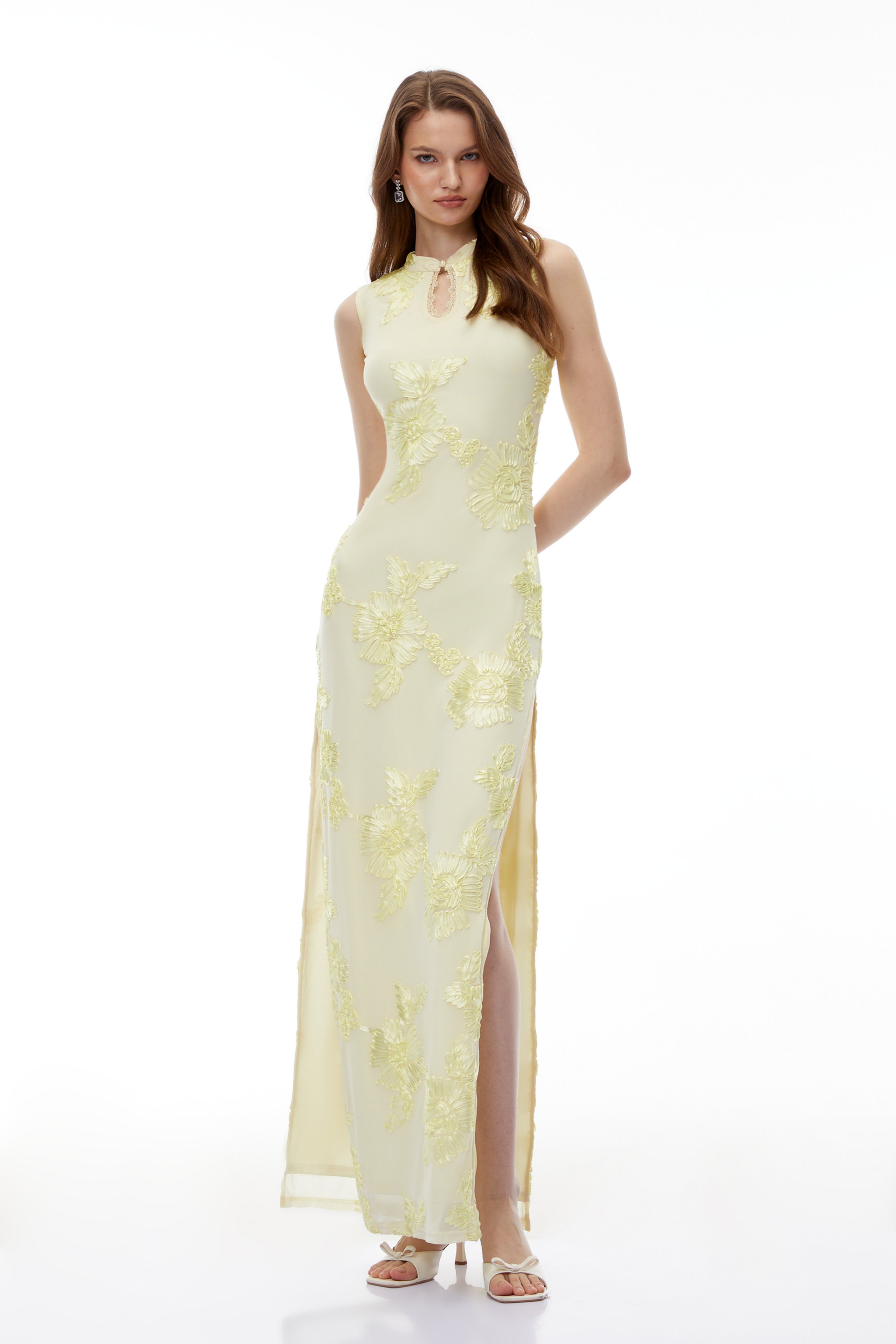 Berglind Yellow Maxi Dress with 3D Florals