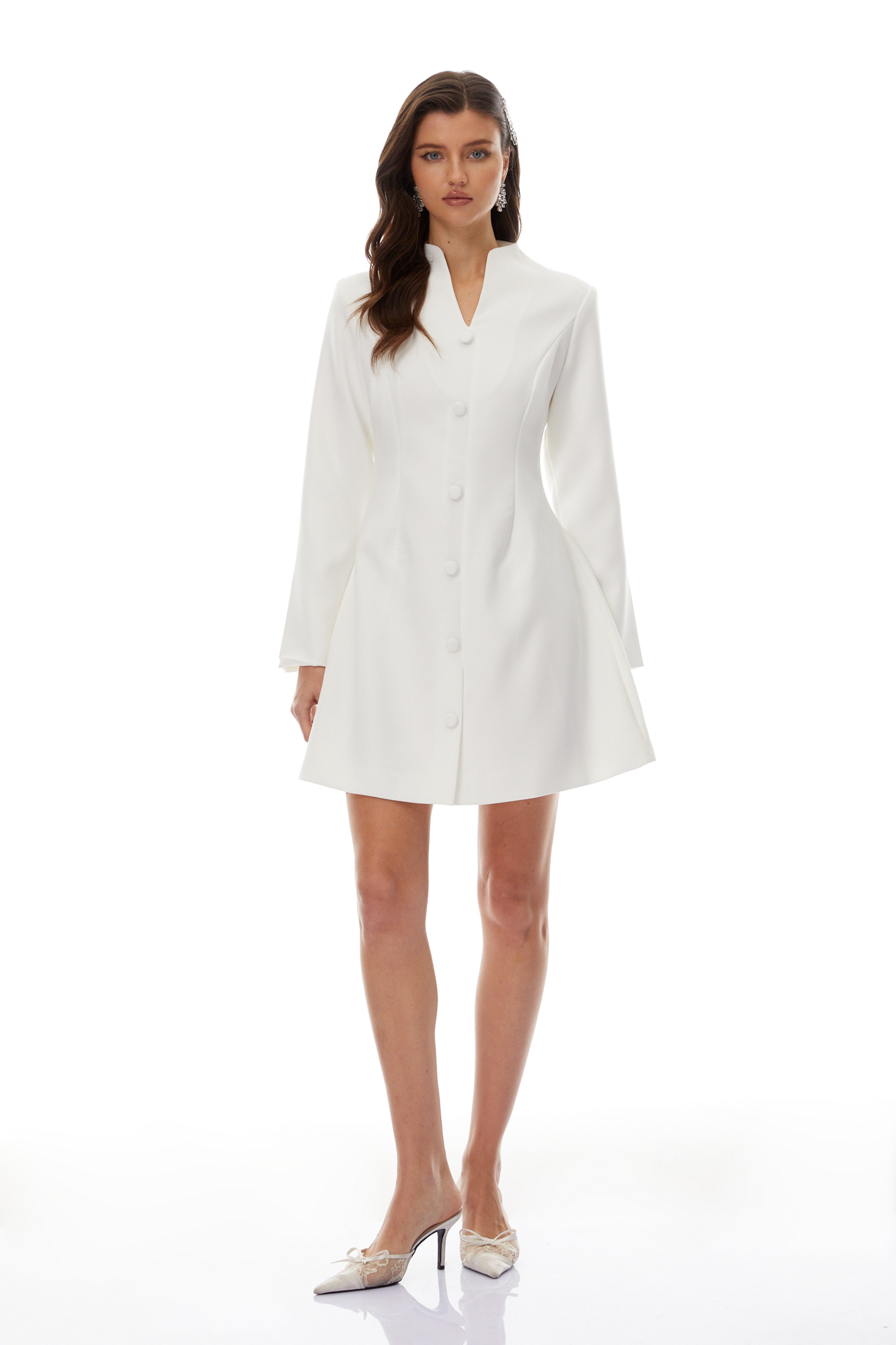 Berglind White Mandarin Collar Mini Blazer Dress