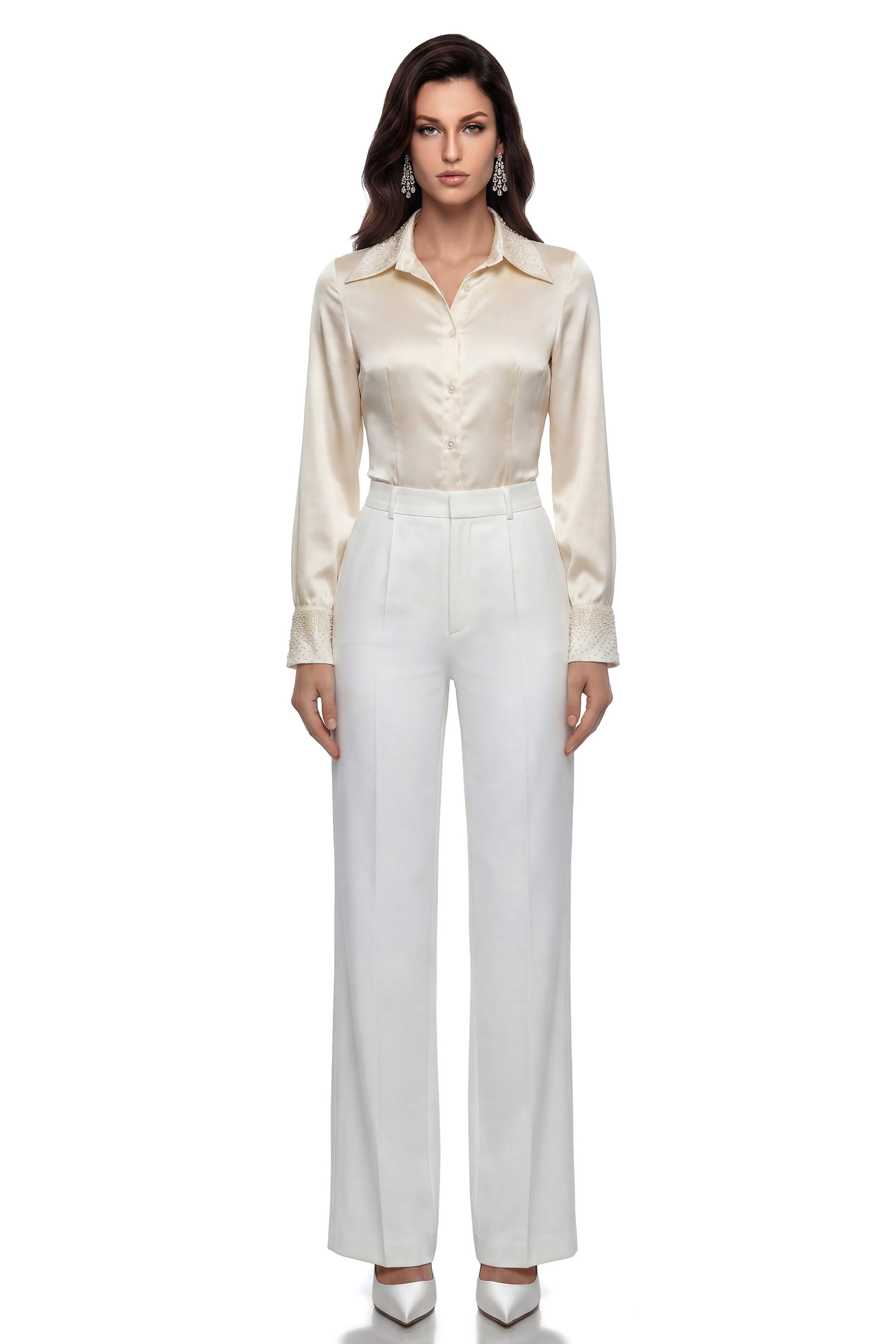 Bernadette Champagne Embellished Satin Bodysuit