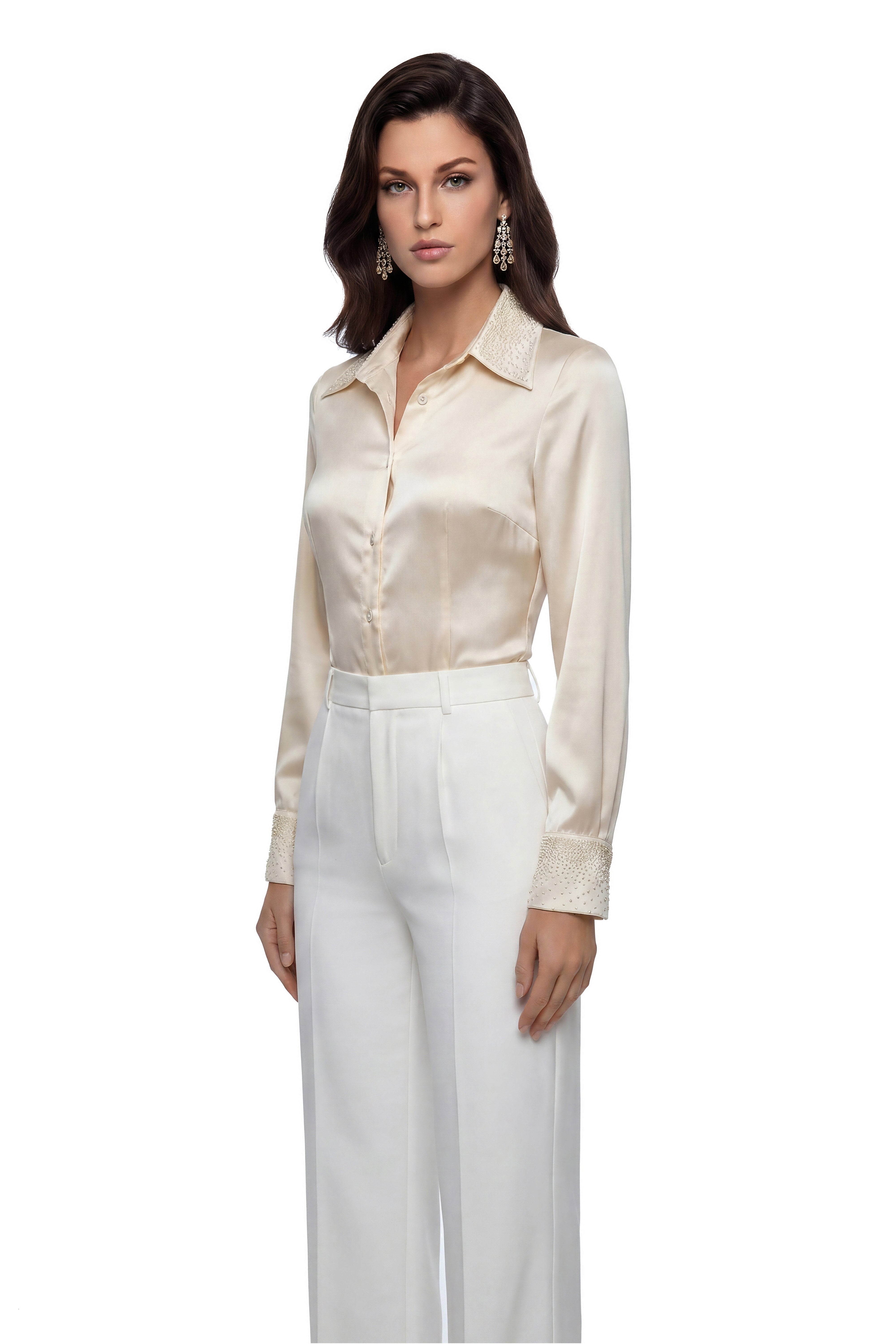 Bernadette Champagne Embellished Satin Bodysuit
