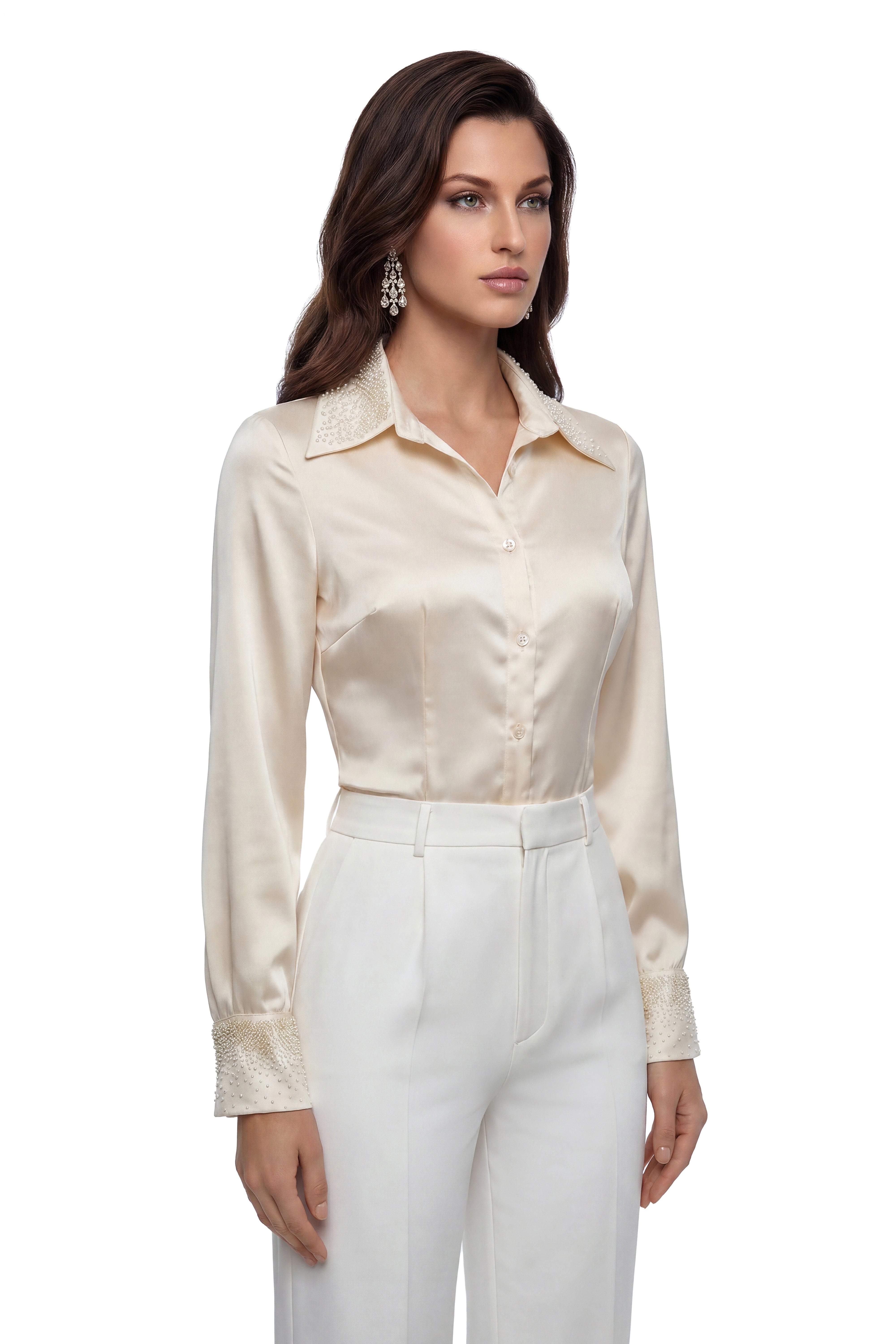 Bernadette Champagne Embellished Satin Bodysuit