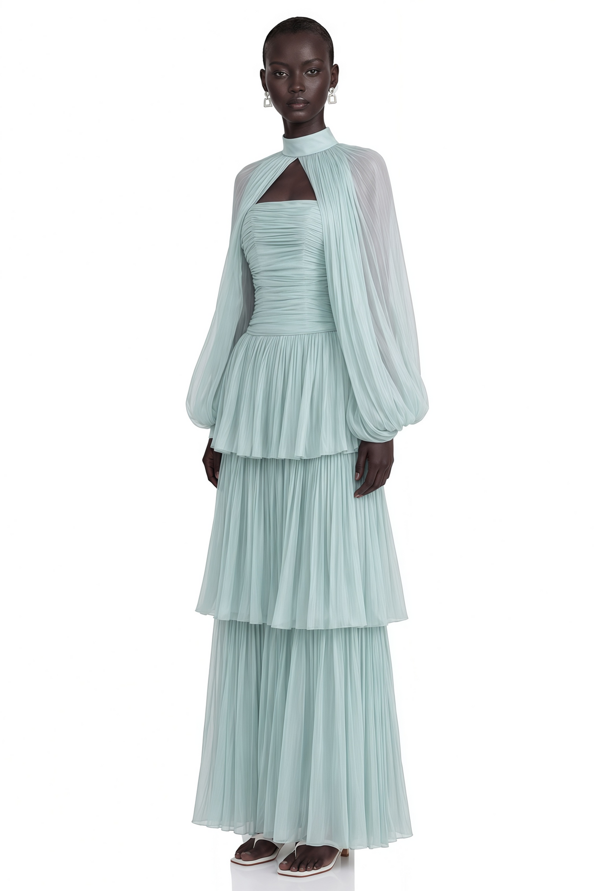 Bernice Green Glossy Cape & Tiered Dress Set