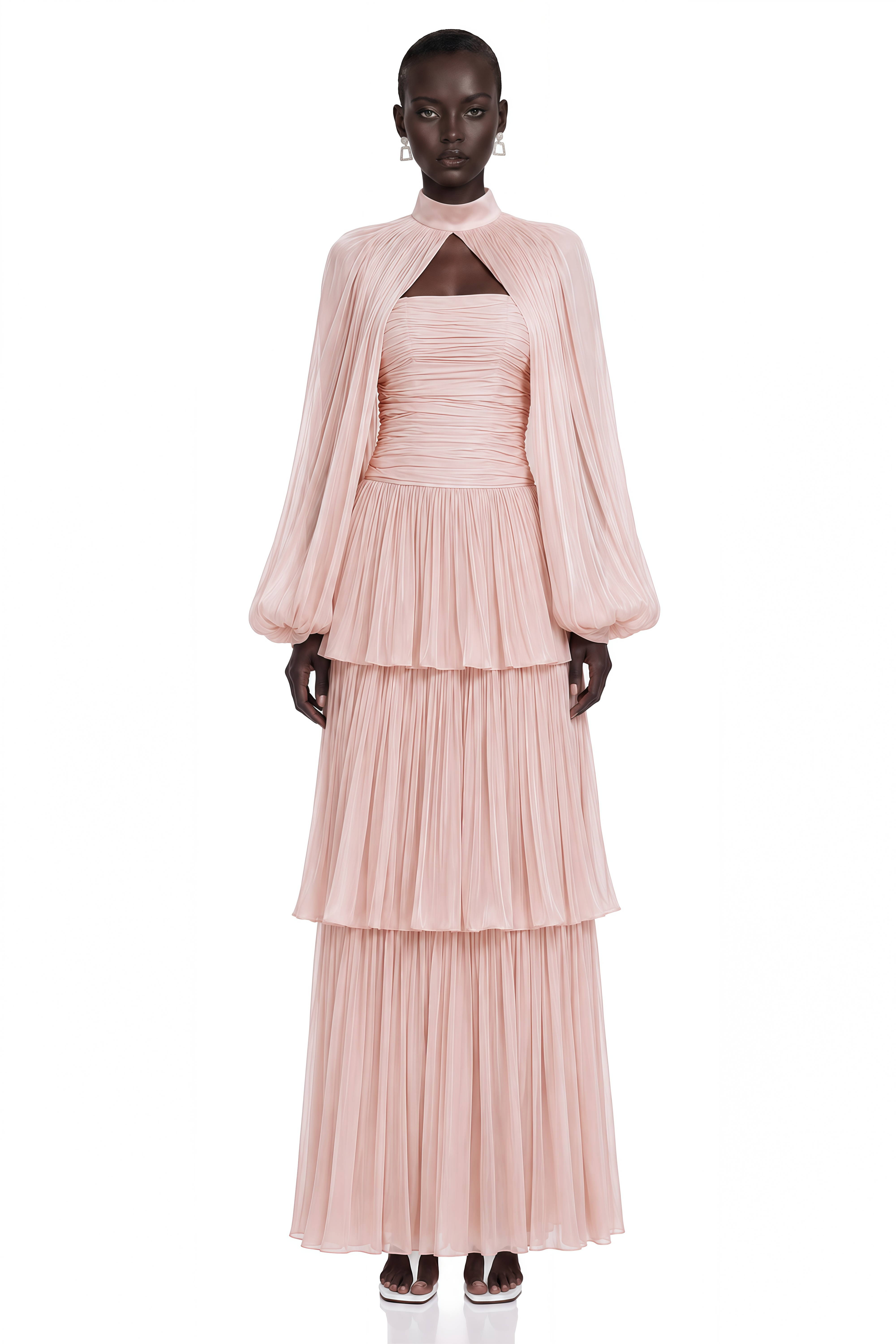 Bernice Pink Glossy Cape & Tiered Dress Set
