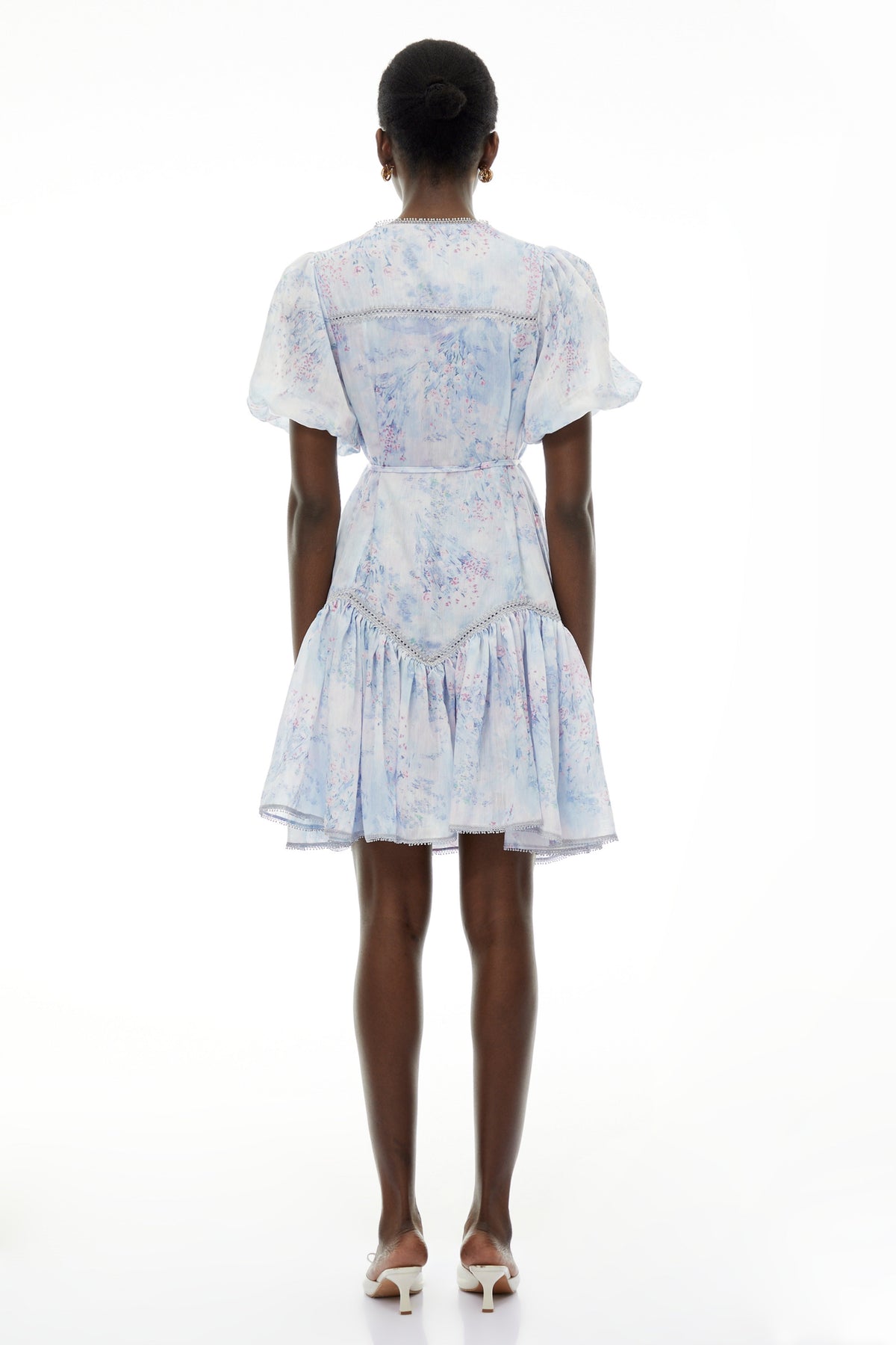 Beryl Blue Floral Print Ruched Mini Dress