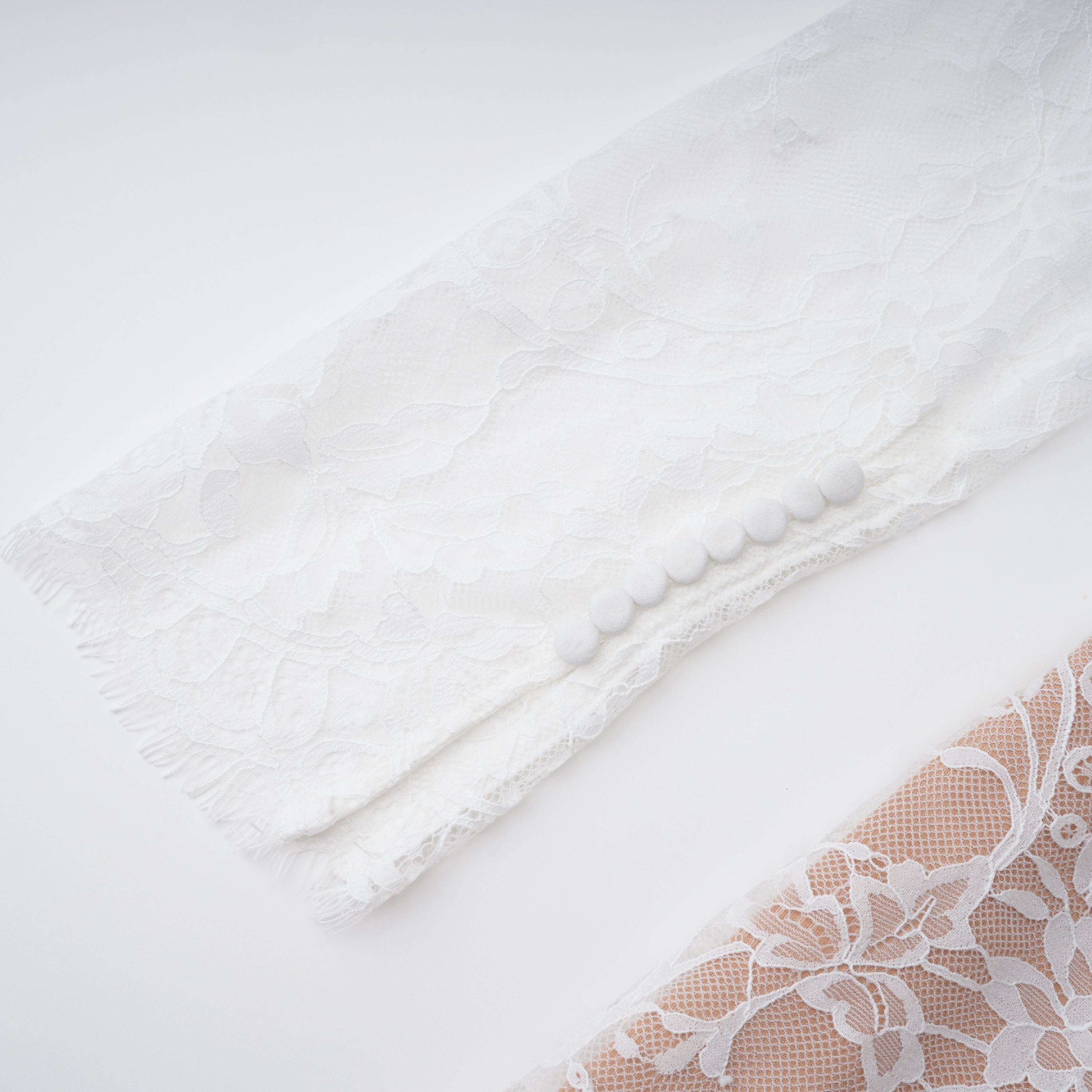 Bethany White Asymmetrical Lace Maxi Dress