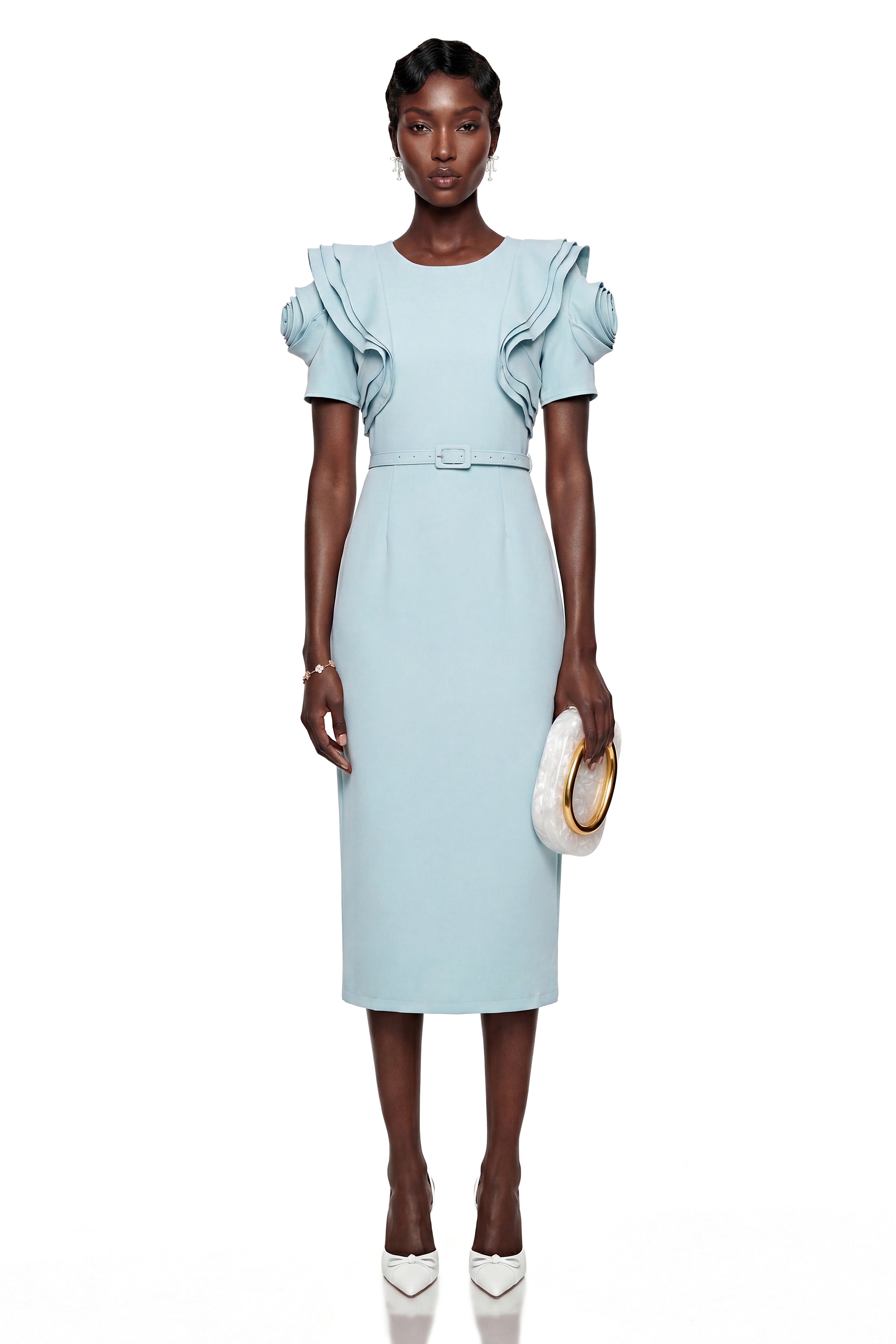 Bianca Mint Blue Midi Dress with Flutter Sleeves