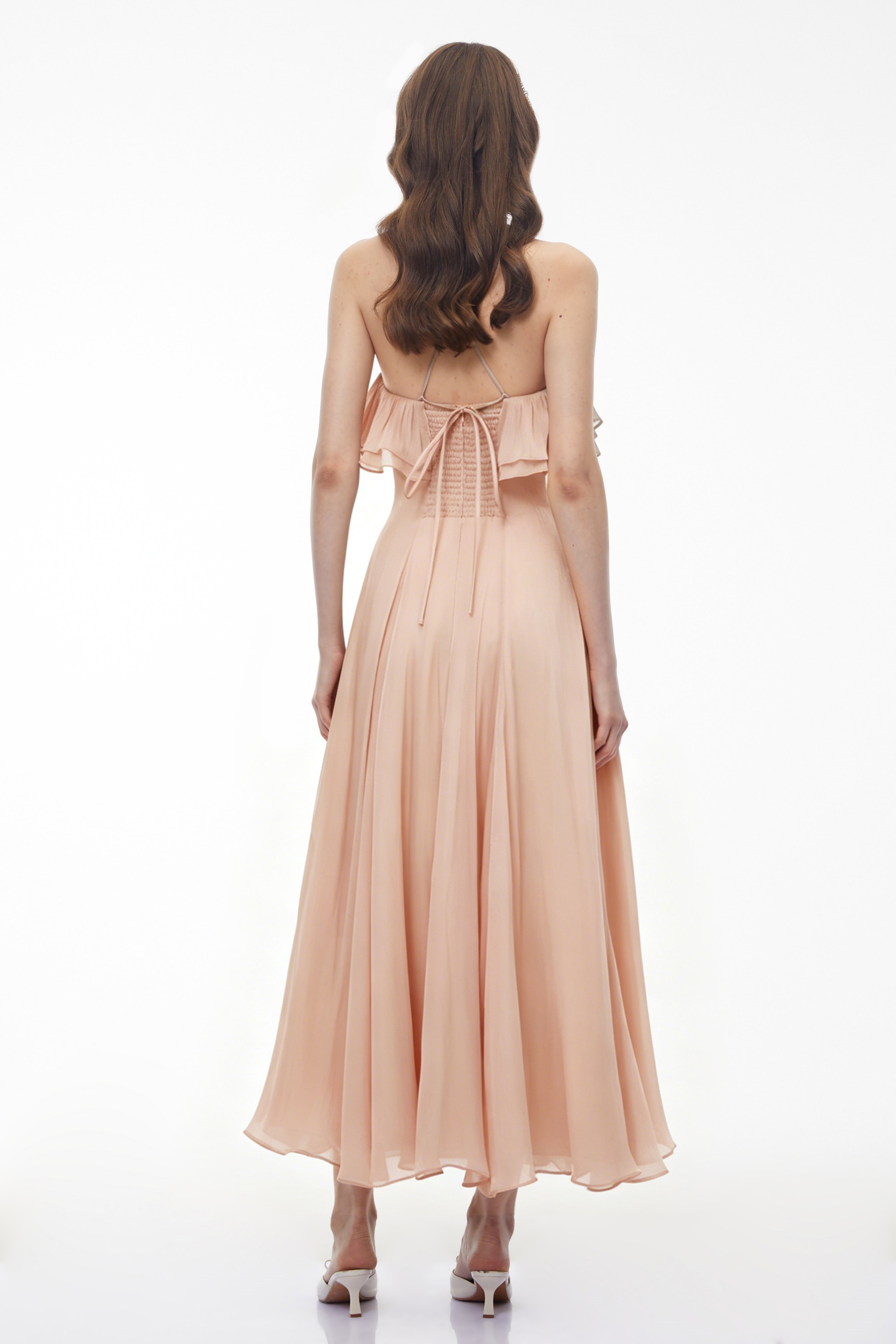 Bianka Pink Pleated Maxi Dress with 3D Florals