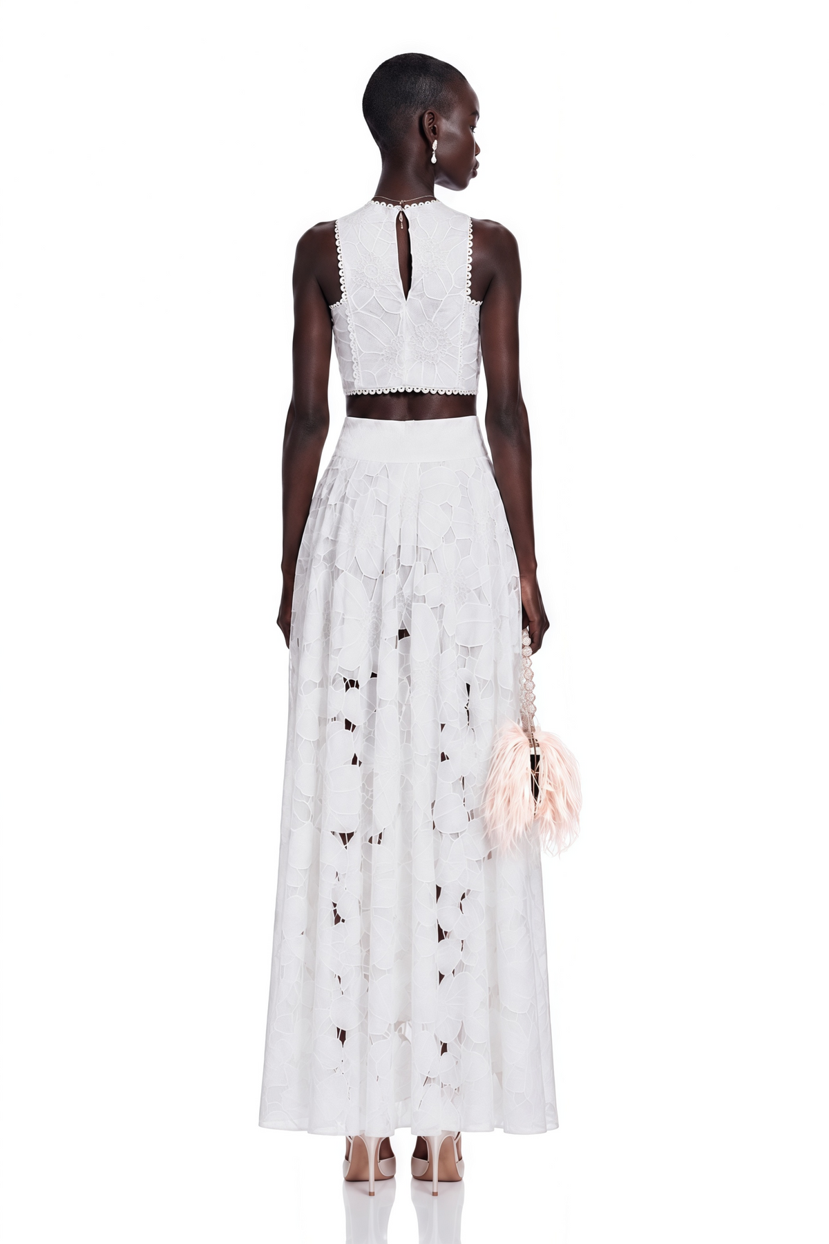 Bilun White Cut-Out Lace Top & Skirt Set