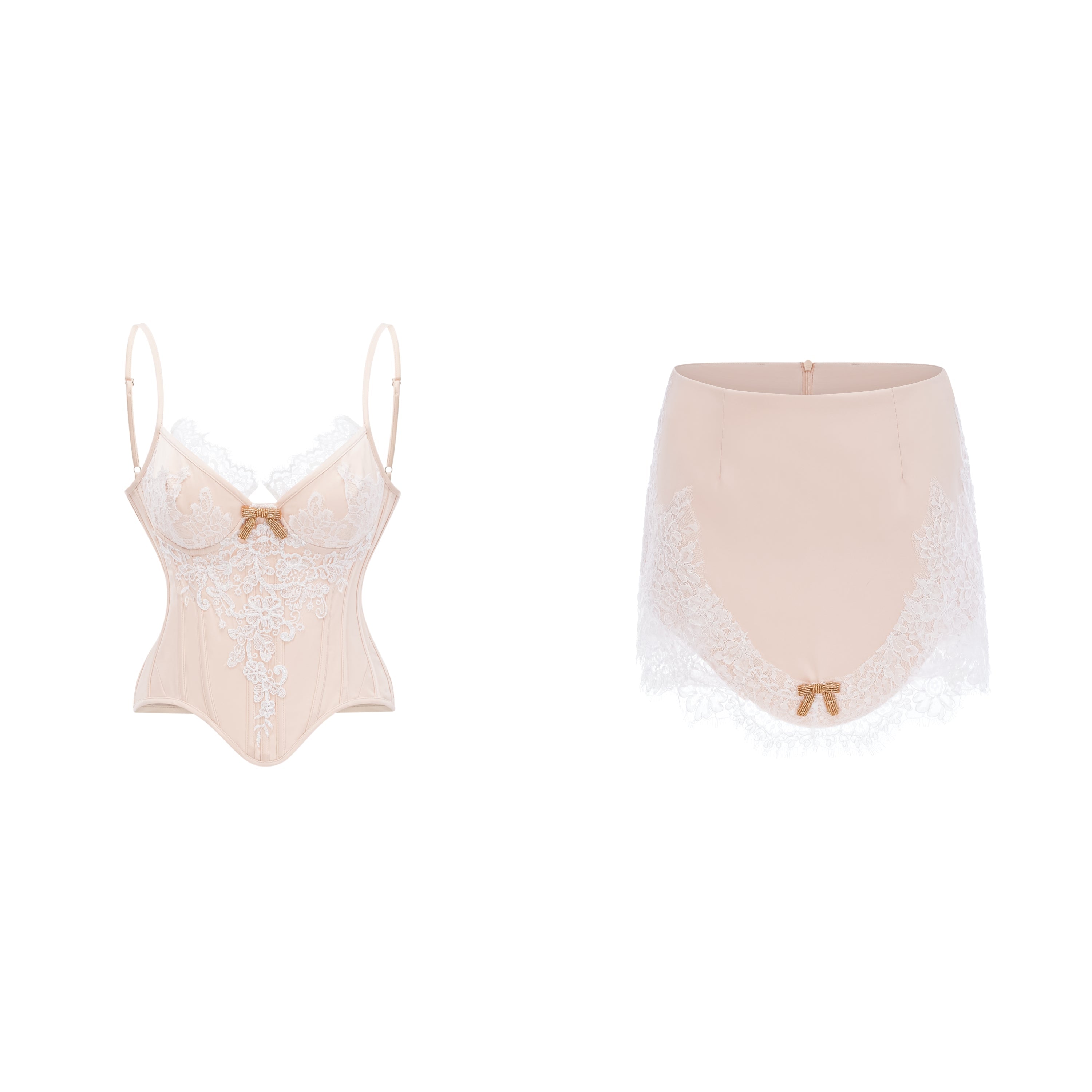 Blanca Champagne Lace Panel Top & Skirt Set