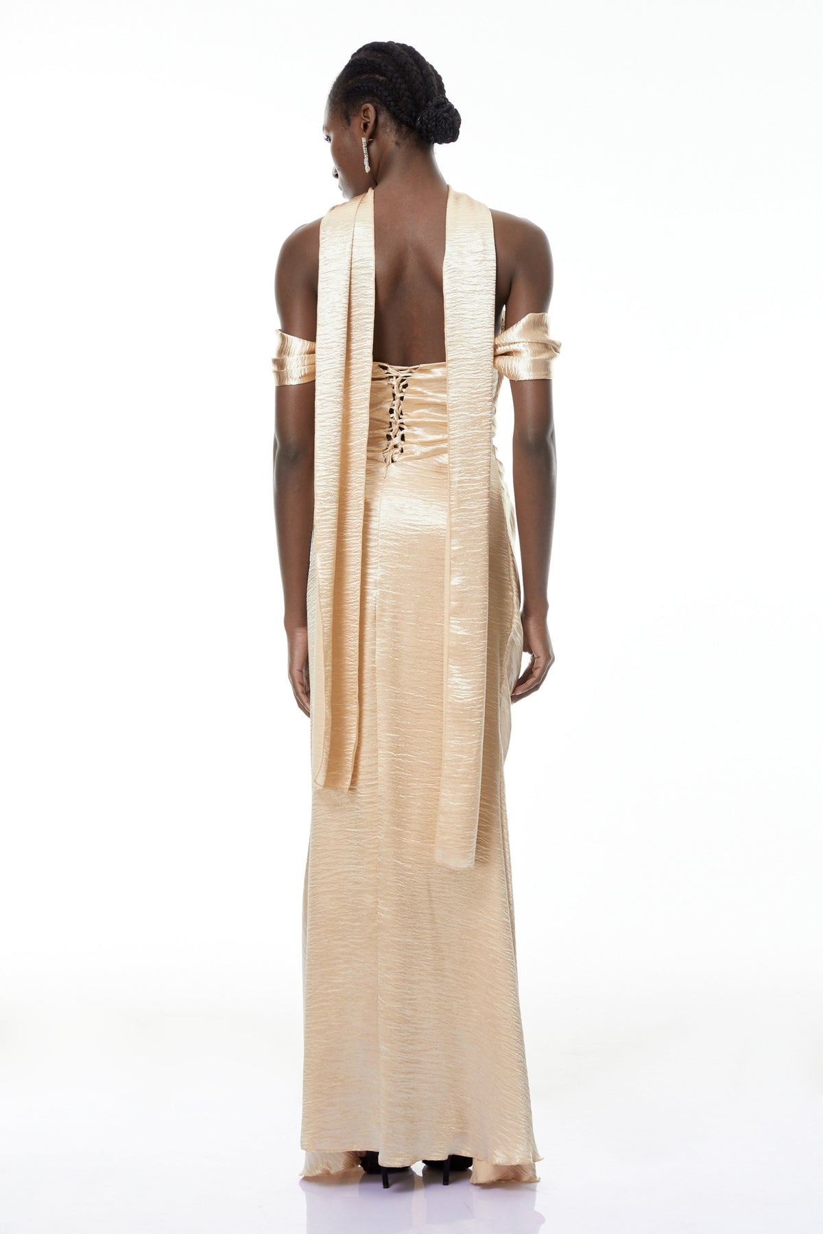 Blanche Gold Off Shoulder Mermaid Maxi Dress