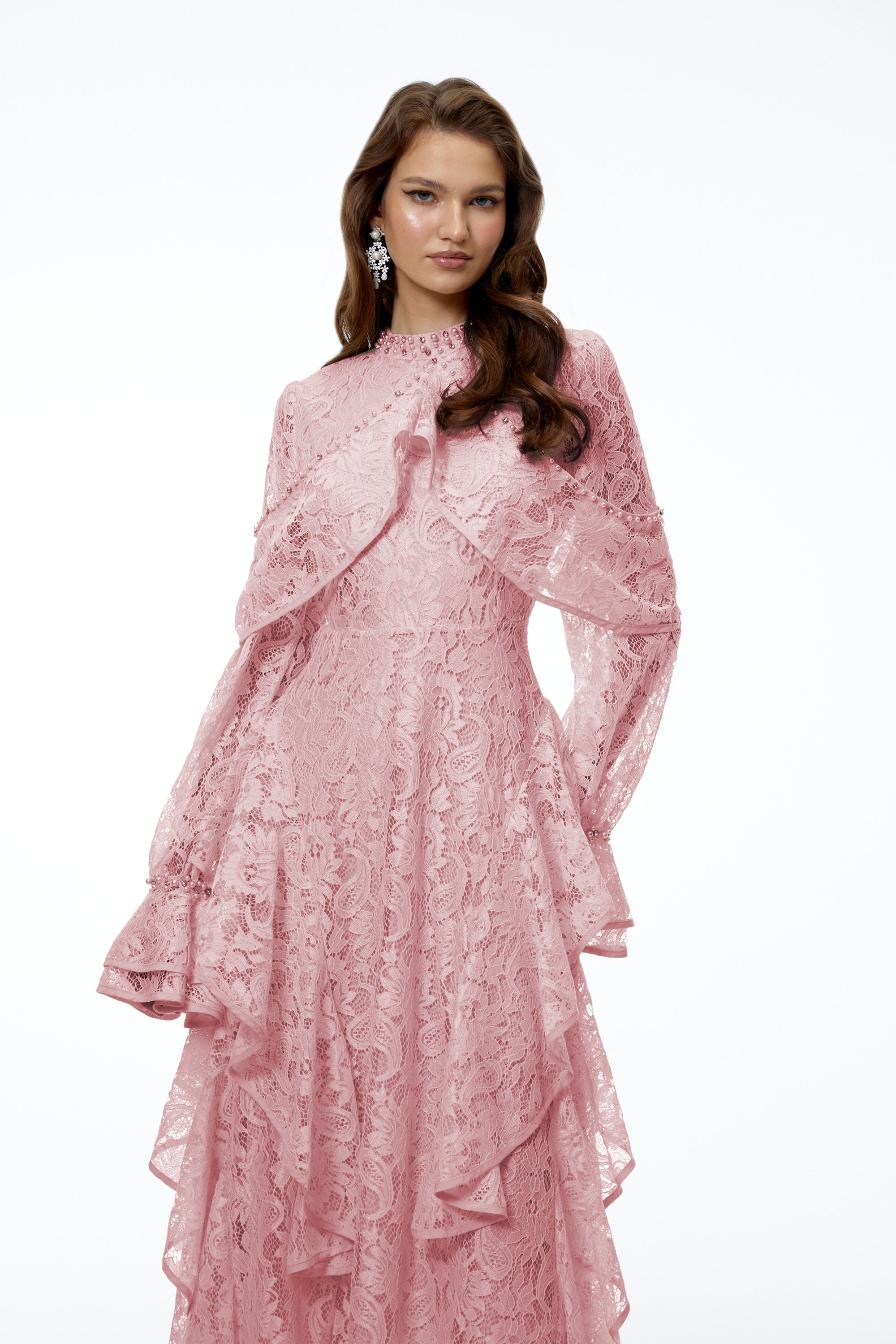 Blanche Pink Floral Lace Embellished Maxi Dress