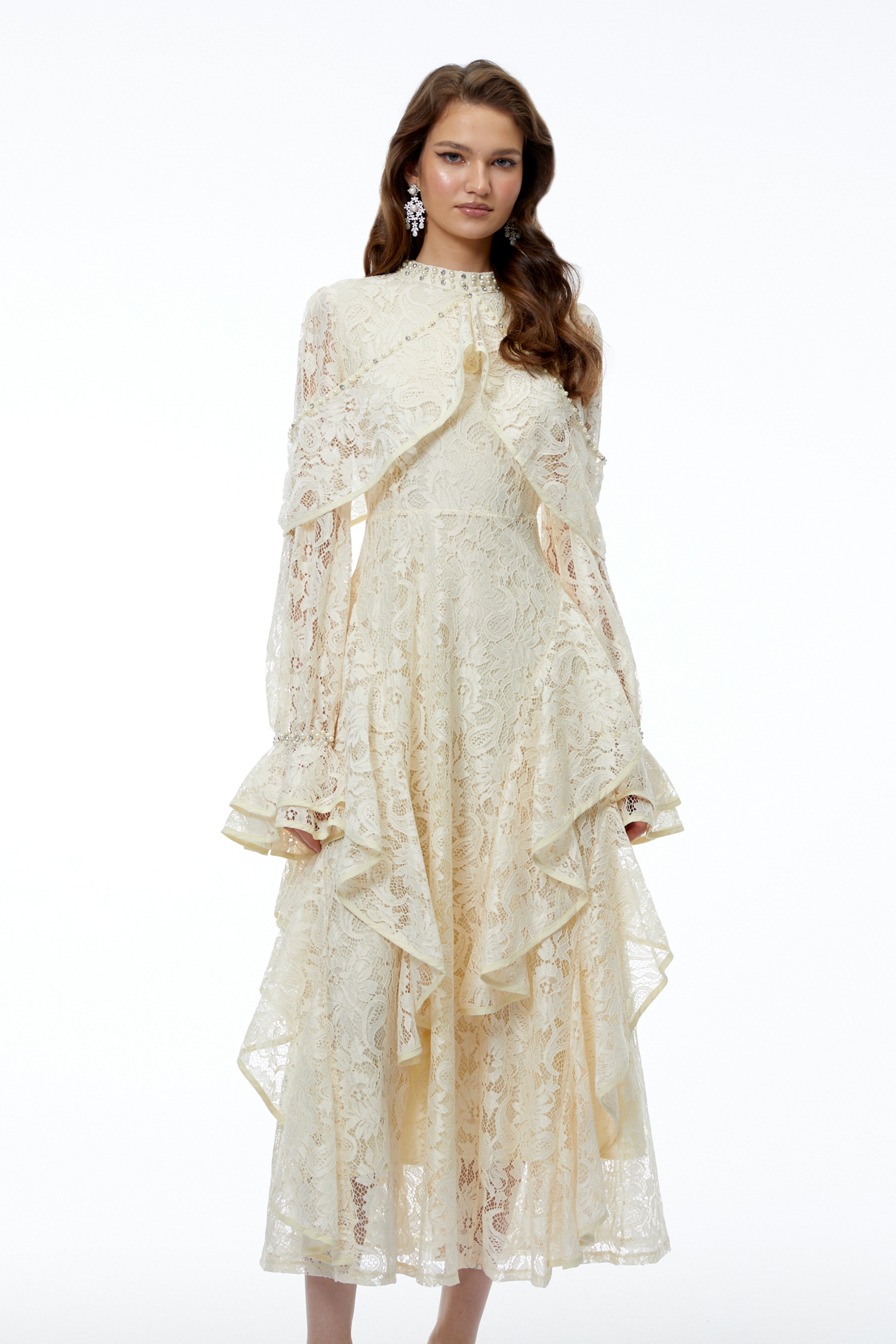 Blanche Yellow Floral Lace Embellished Maxi Dress