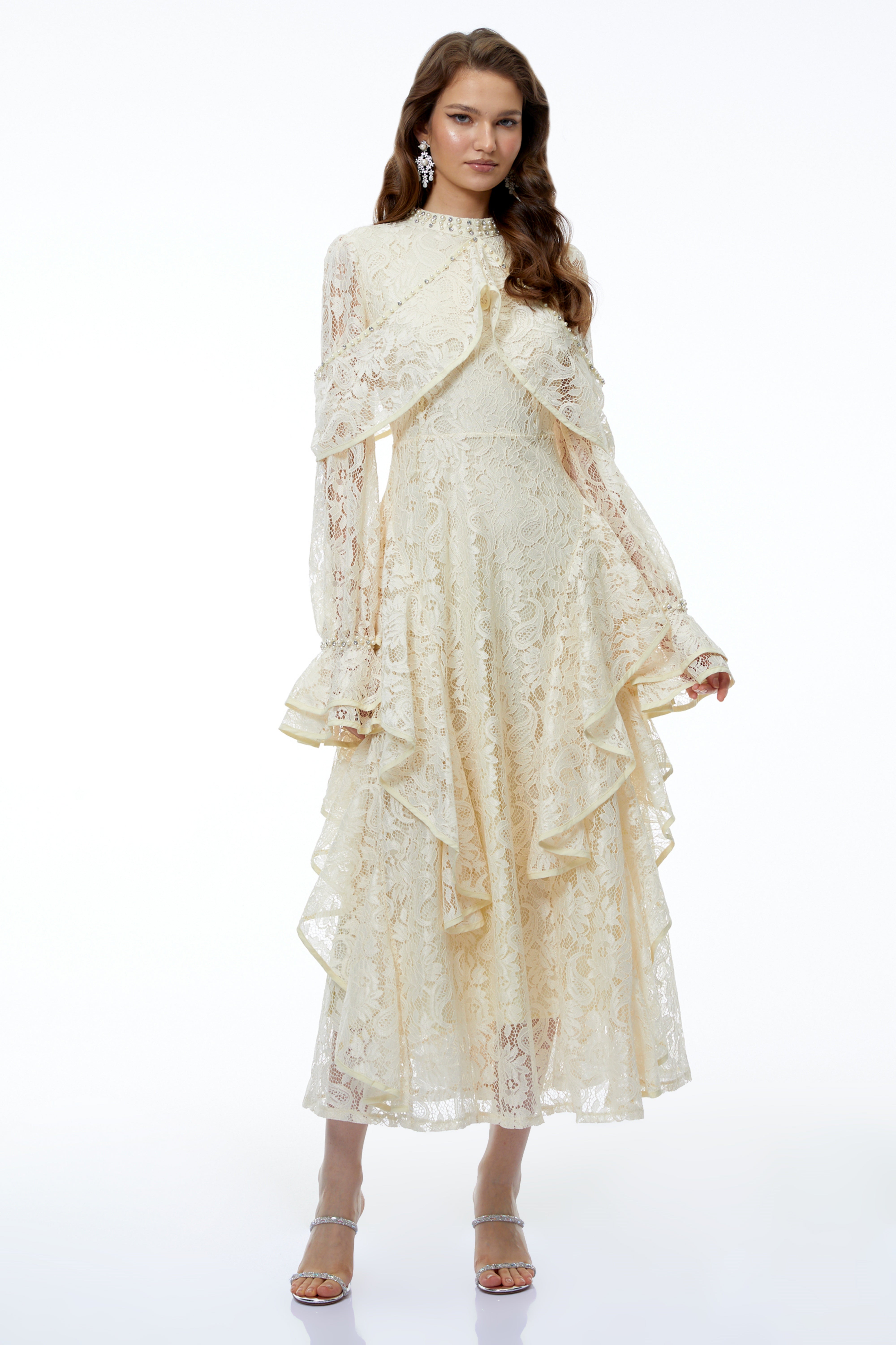 Blanche Yellow Floral Lace Embellished Maxi Dress