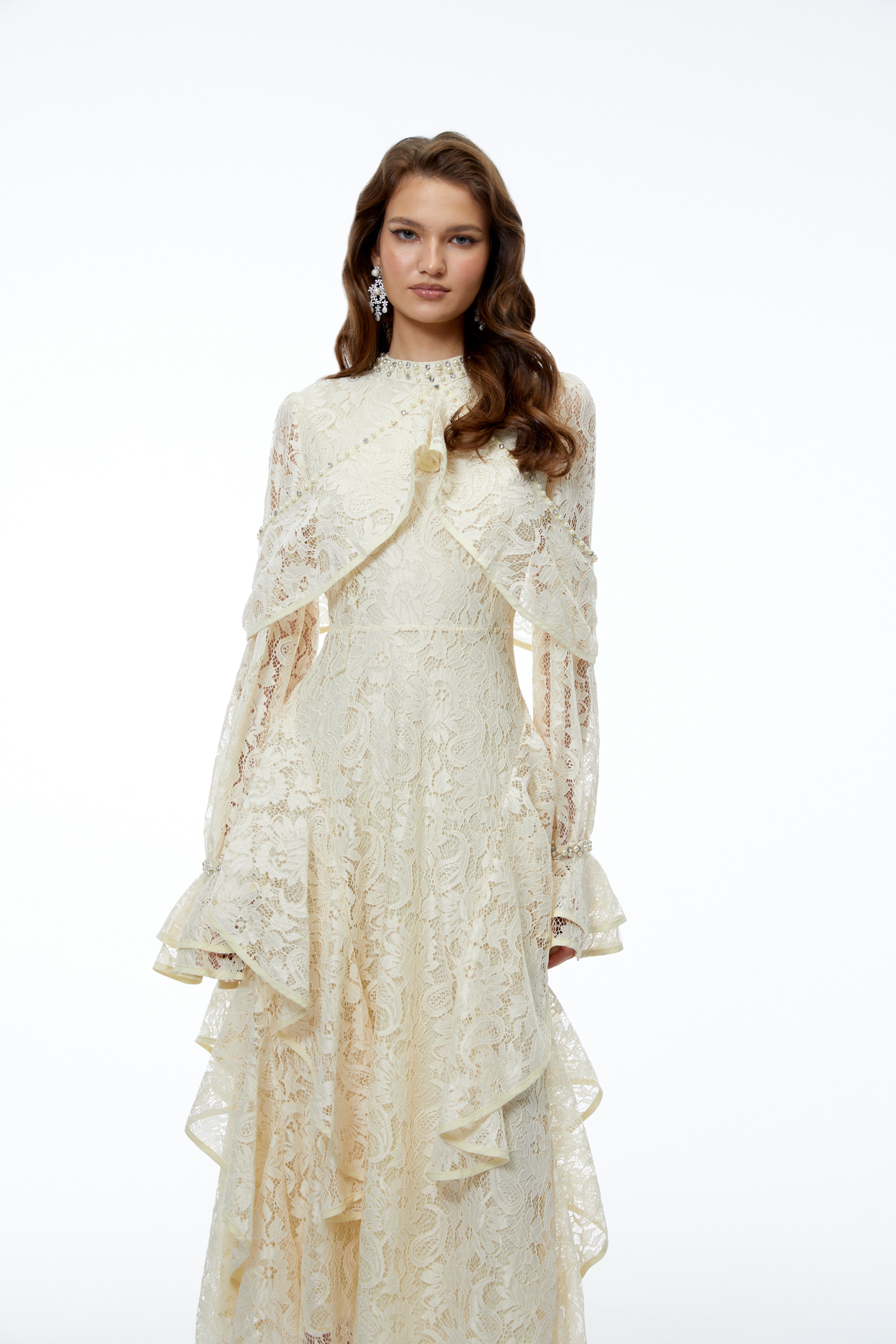 Blanche Yellow Floral Lace Embellished Maxi Dress