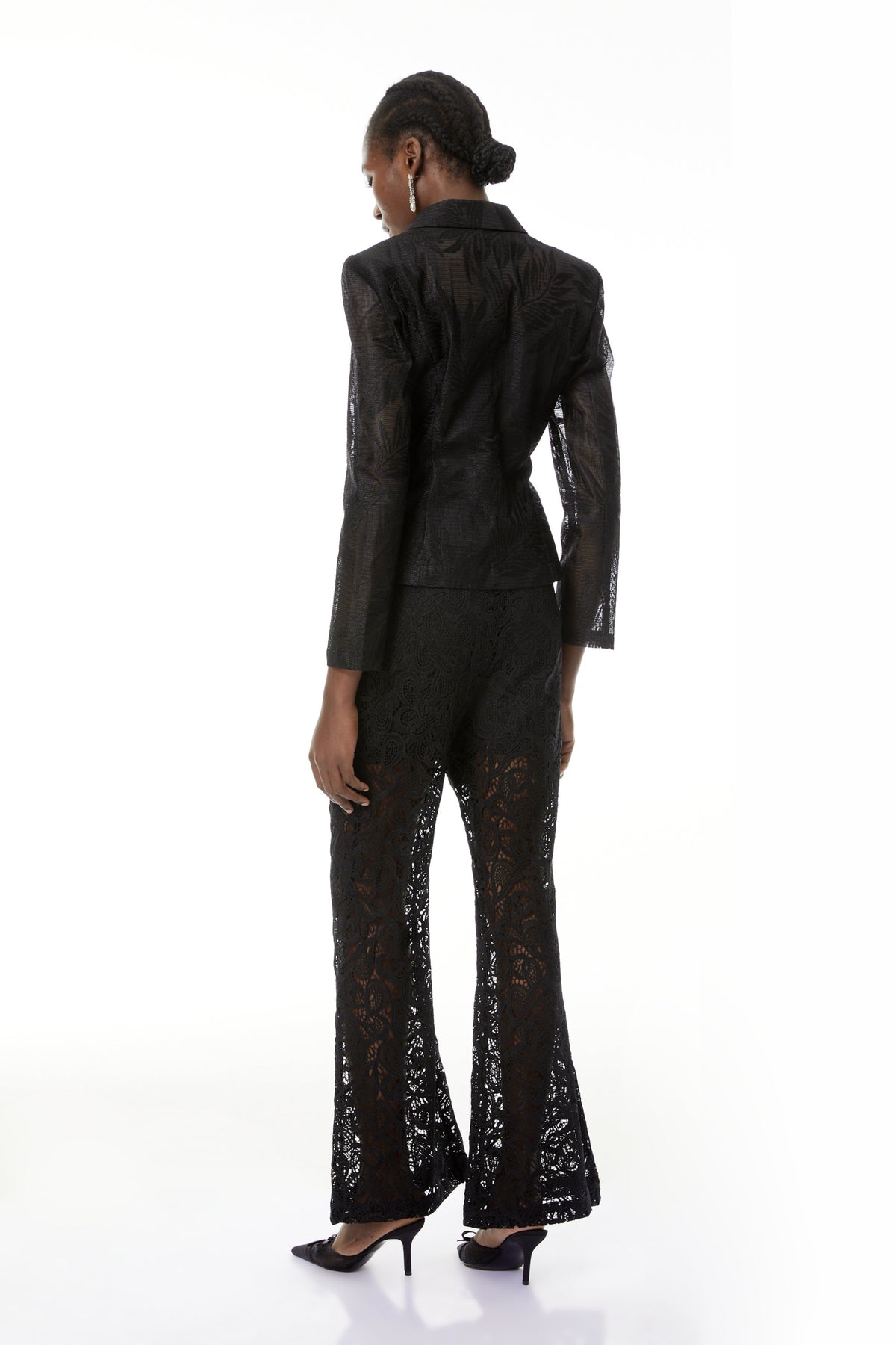 Bonnie Black Semi-Sheer Blazer with Leaf Embroidered