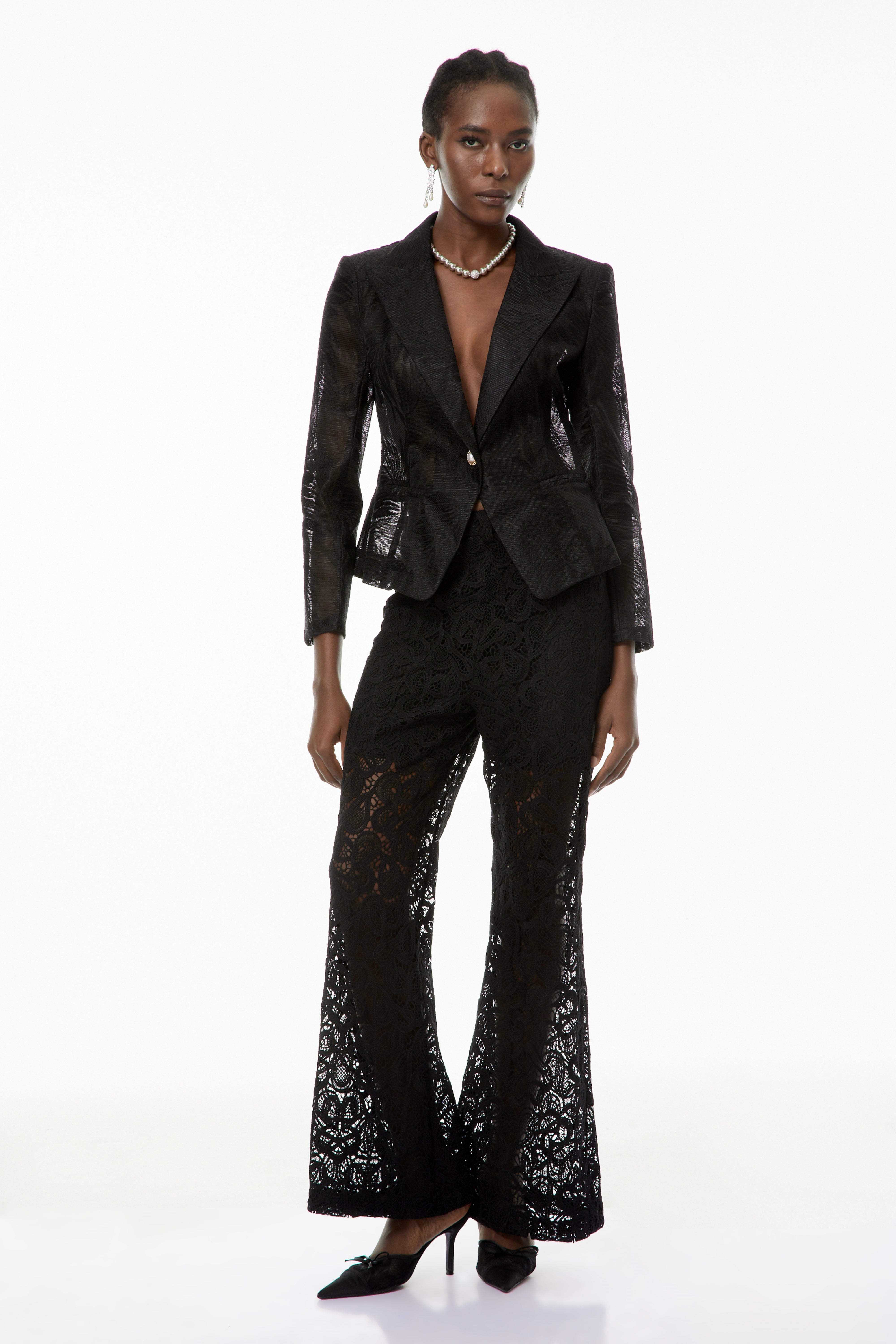 Bonnie Black Semi-Sheer Blazer with Leaf Embroidered (Final Sale)