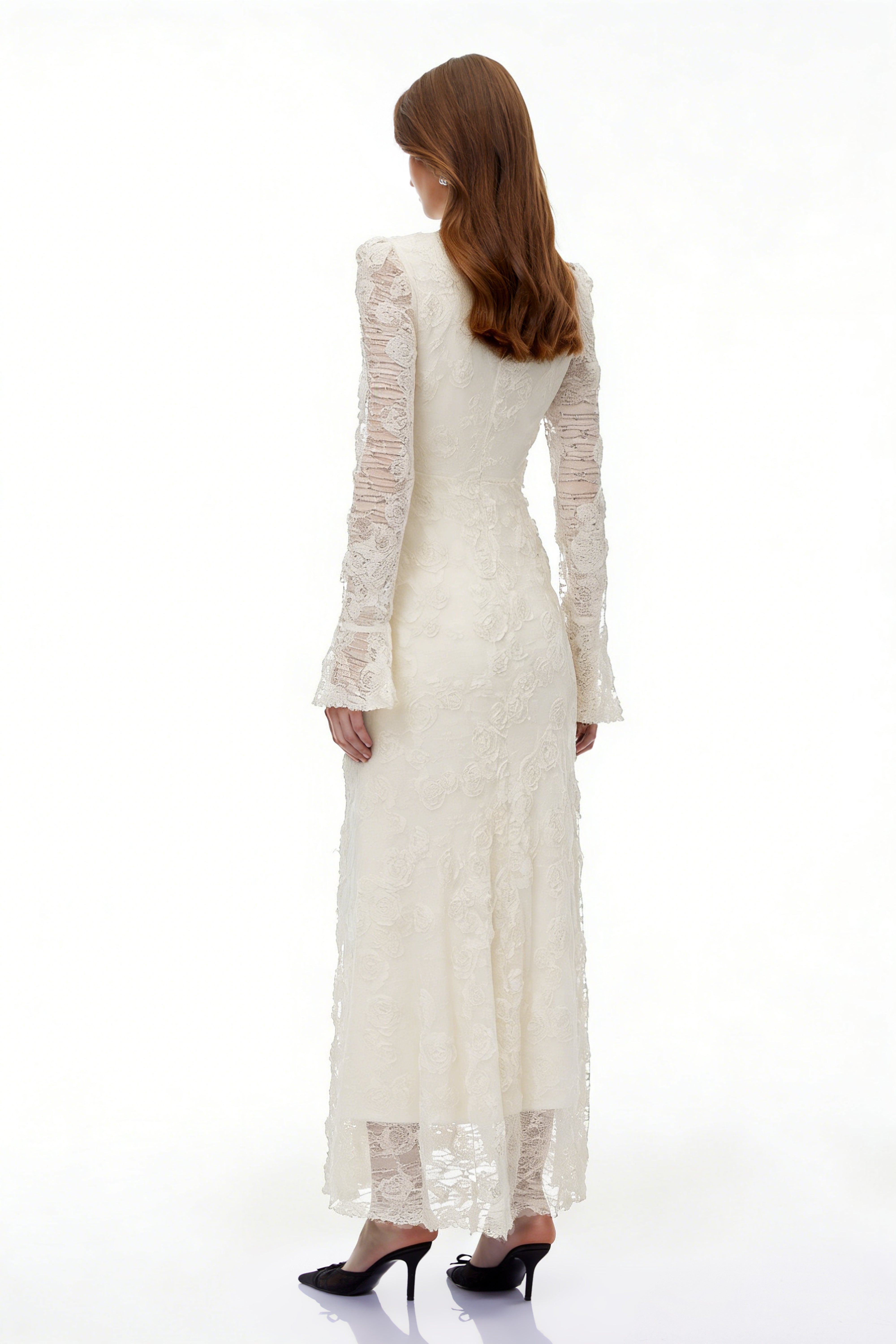 Branwen Neutral 3D-Floral Embroidered Lace Maxi Dress