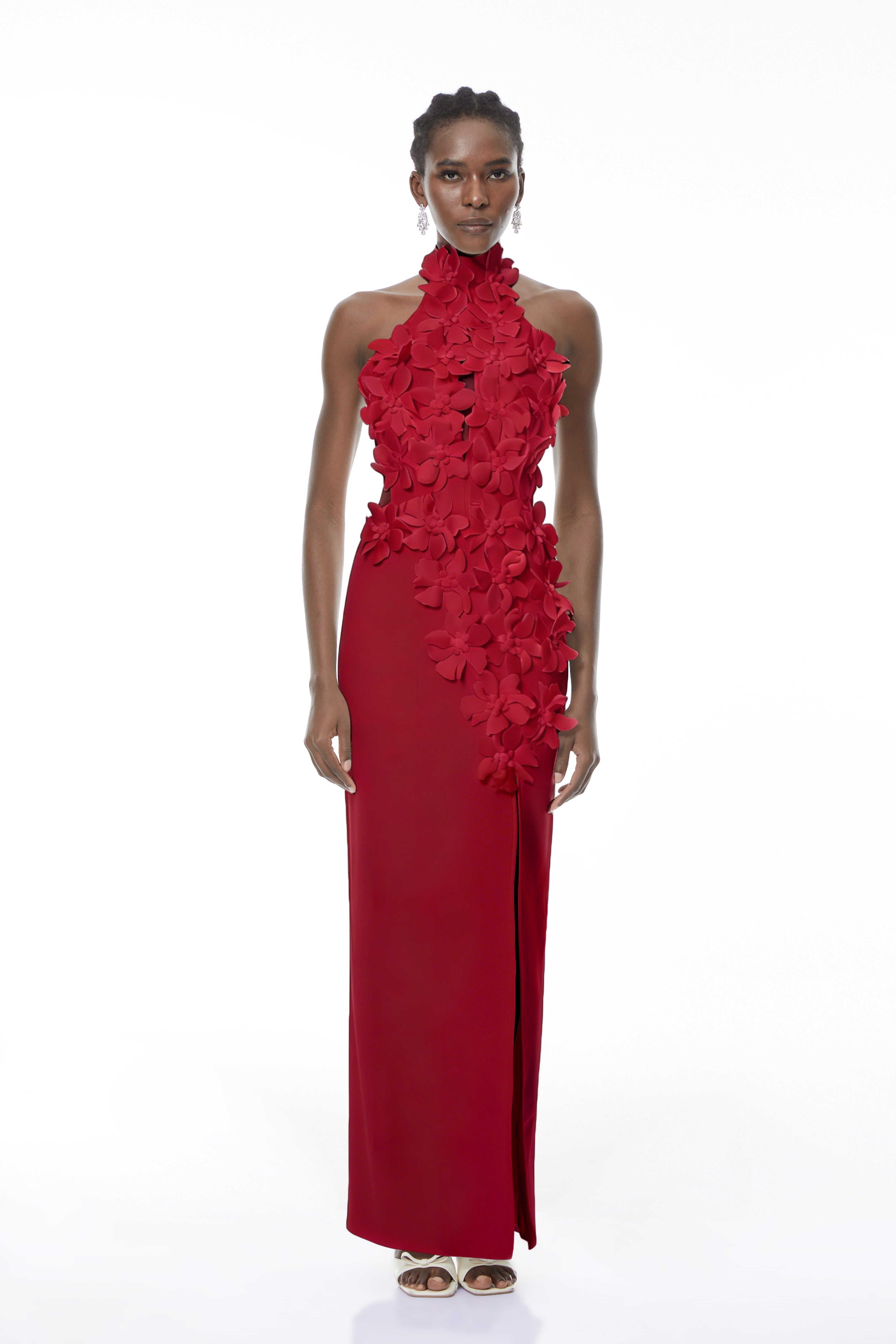 Brian Red Halterneck 3D Petal Maxi Dress (Final Sale-US Only)